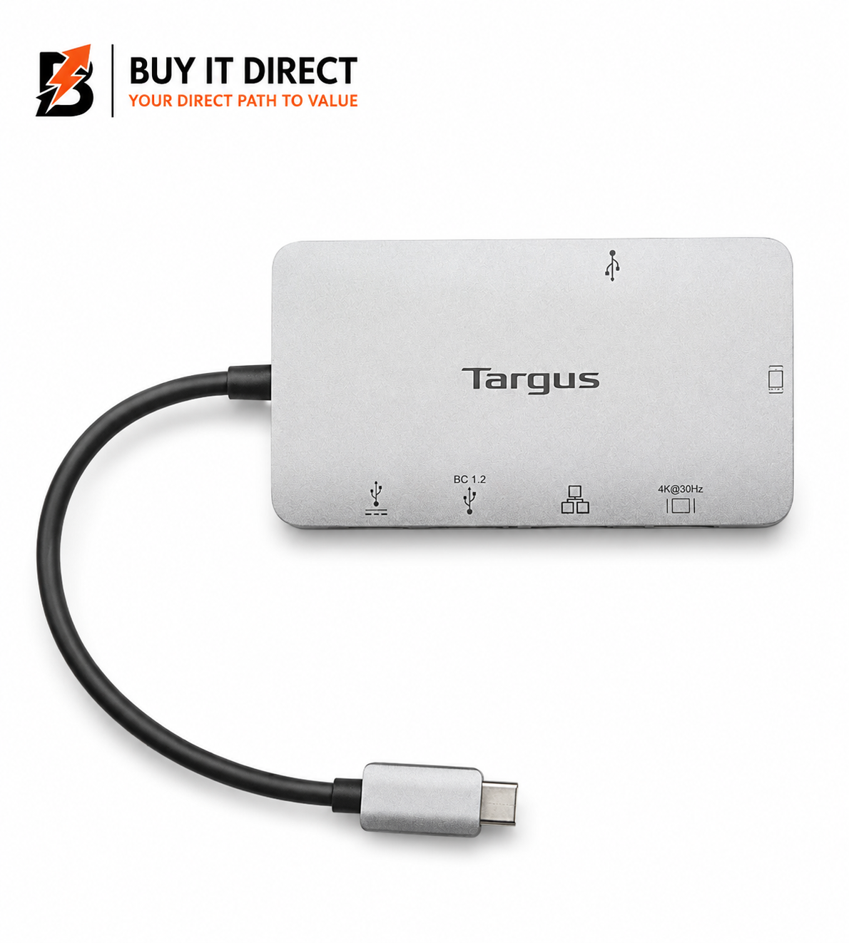 محطة إرساء Targus USB C مع HDMI و VGA و USB A و USB C و LAN وشحن 100 واط باللون الرمادي