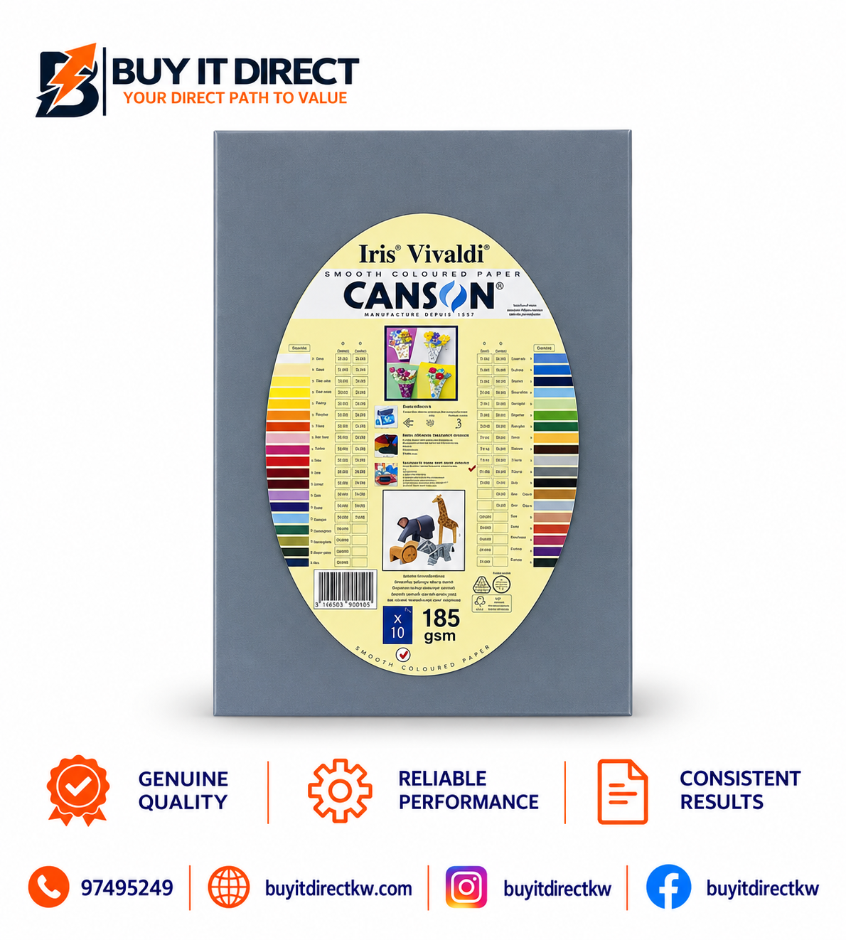 Iris Vivaldi Canson Paper A4 185 GSM 10 Sheets Dark Grey