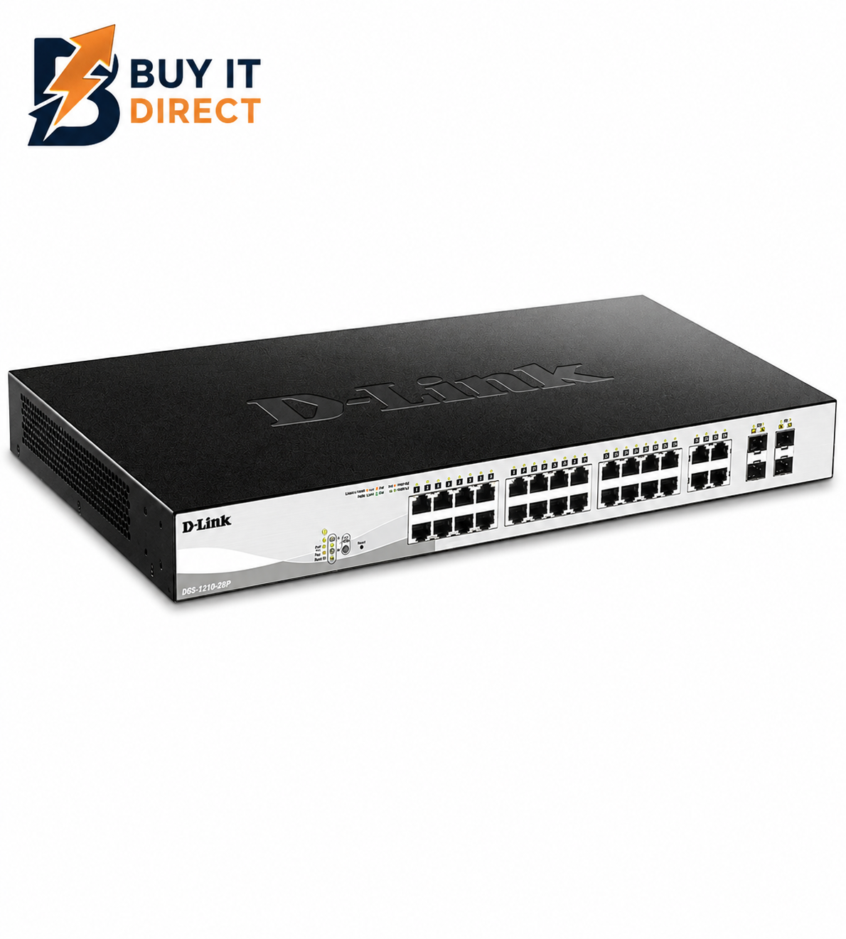 مبدل D-Link الذكي المُدار بتقنية PoE بـ24 منفذ Gigabit مع 4 منافذ مدمجة RJ45/SFP جيجابت (DGS-1210-28MP)