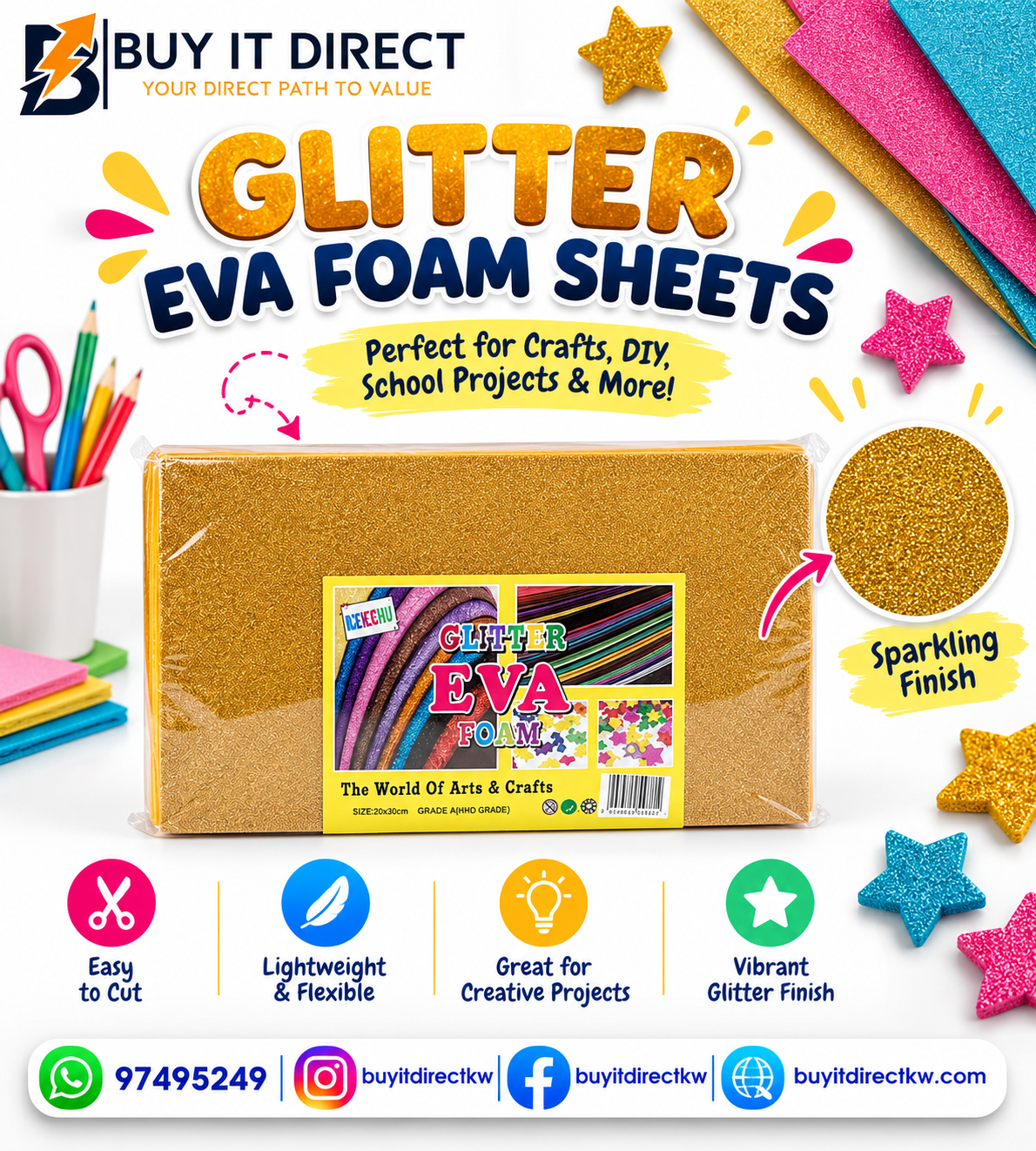 Glitter Foam Sheets A4 Gold