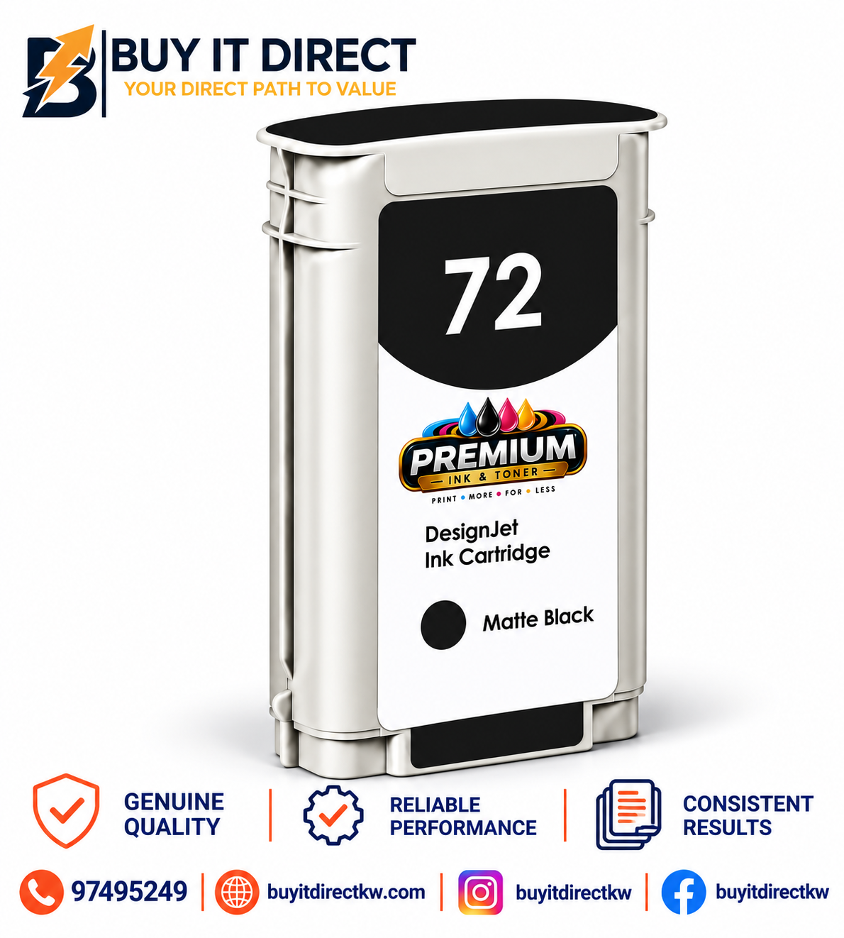 Premium Ink for HP 72 Matte Black