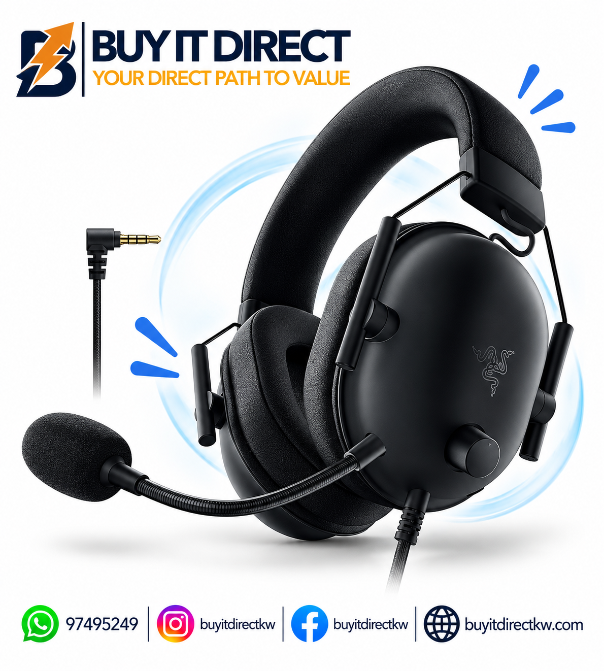 Razer BlackShark V2 X Wired eSports Gaming Headset, Black, 7.1 Surround Sound, 3.5mm