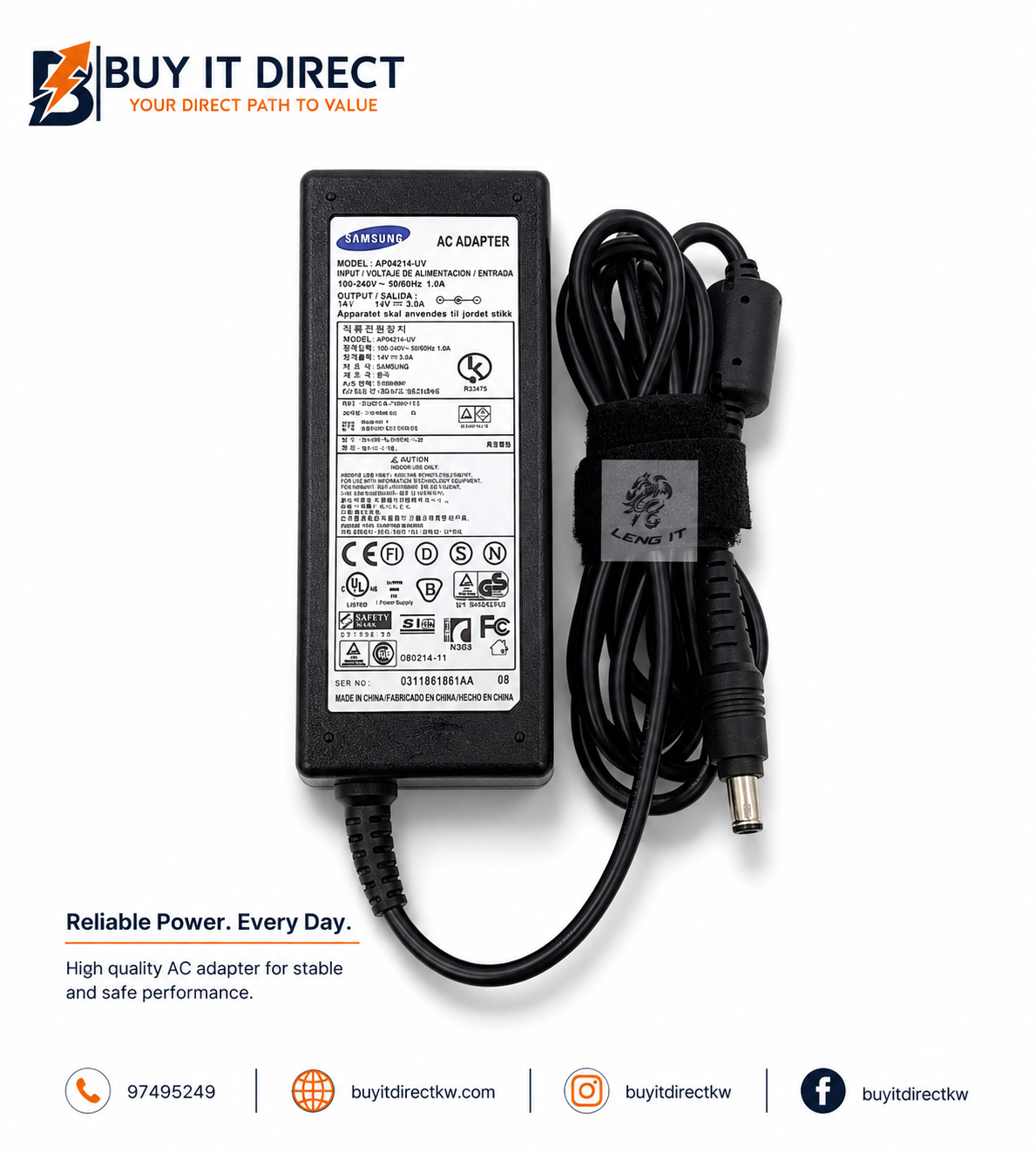 Samsung 60W 19V 3.16A 5.5x3.0 Laptop Charger With Power Cable