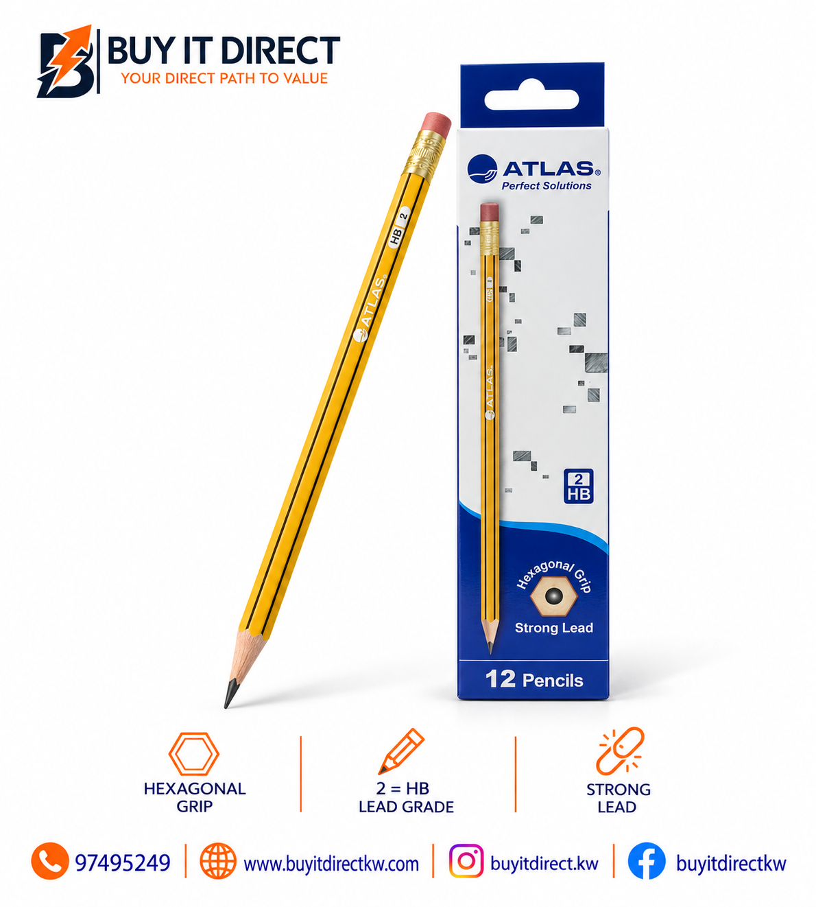Hexagonal Grip Pencils - 12 Pieces