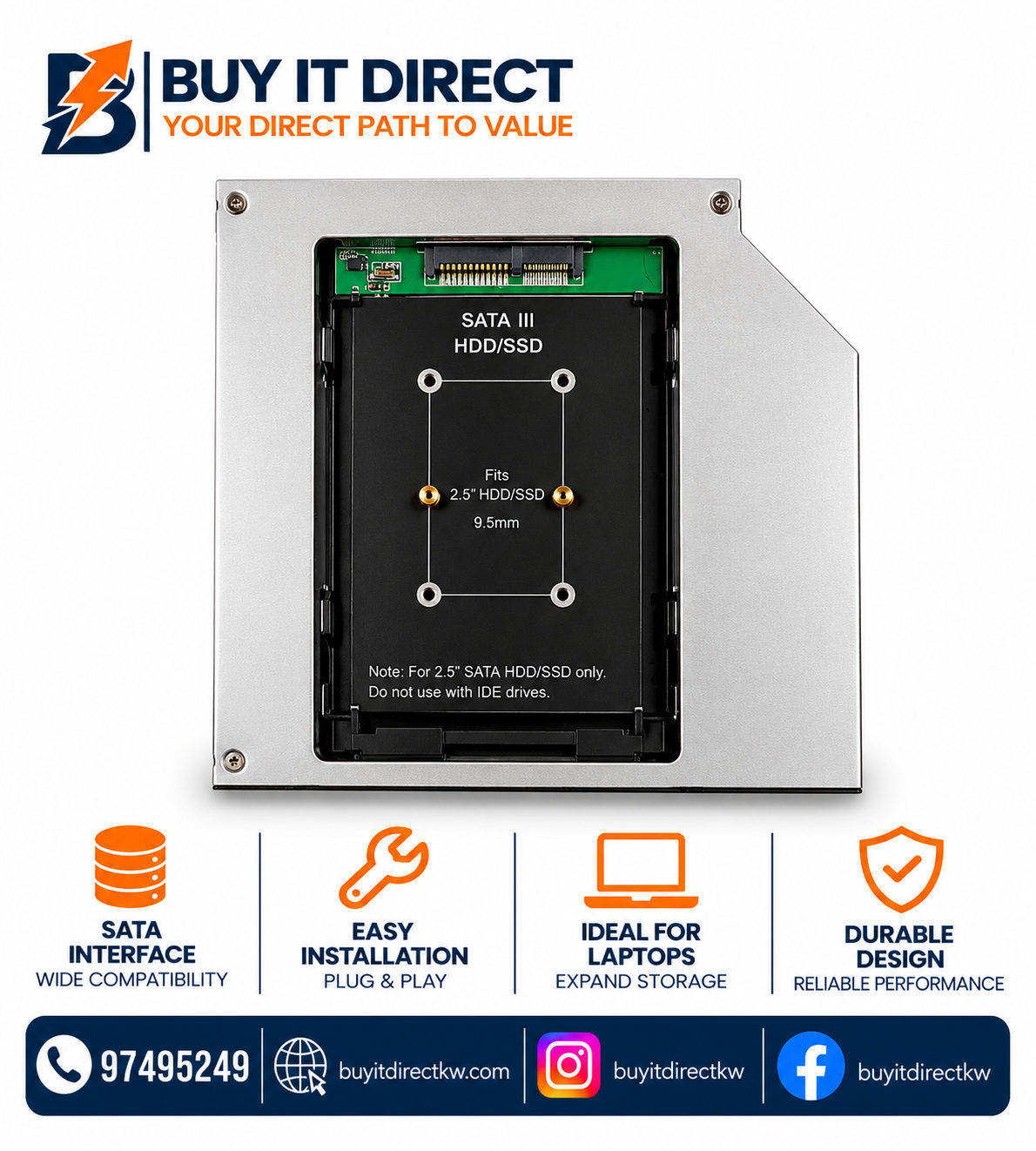 Convert DVD Writer to M.2 SATA SSD Caddy Frame 9.5mm