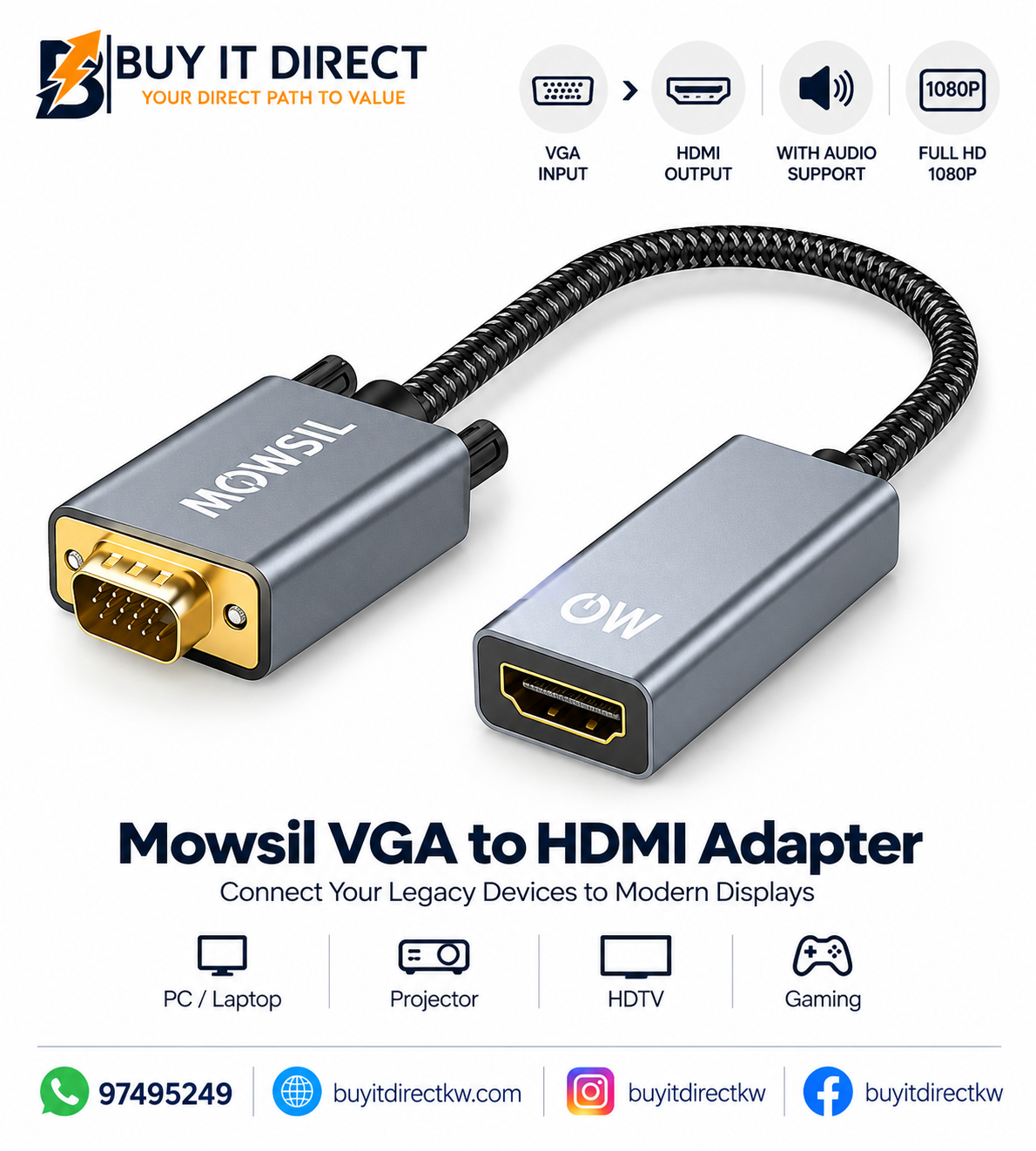 MOWSIL VGA to HDMI Adapter MOVHD