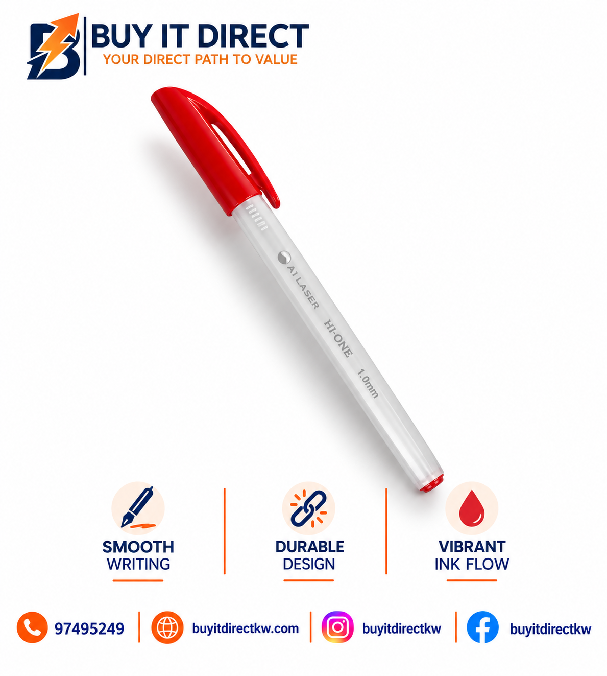 1.0mm Red Ink Ballpoint Pen