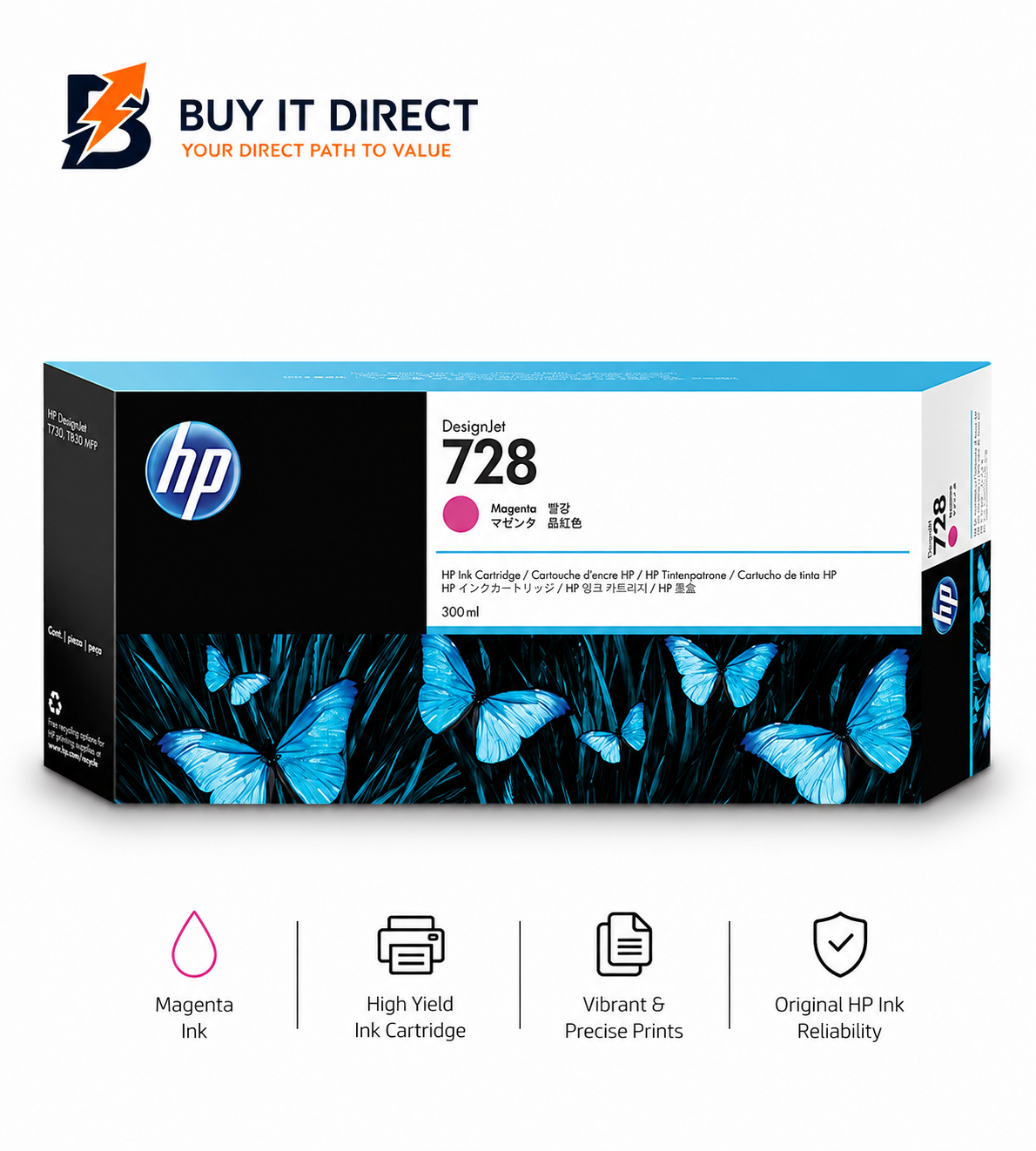 خرطوشة حبر HP 728 أرجواني 300ml لطابعات DesignJet