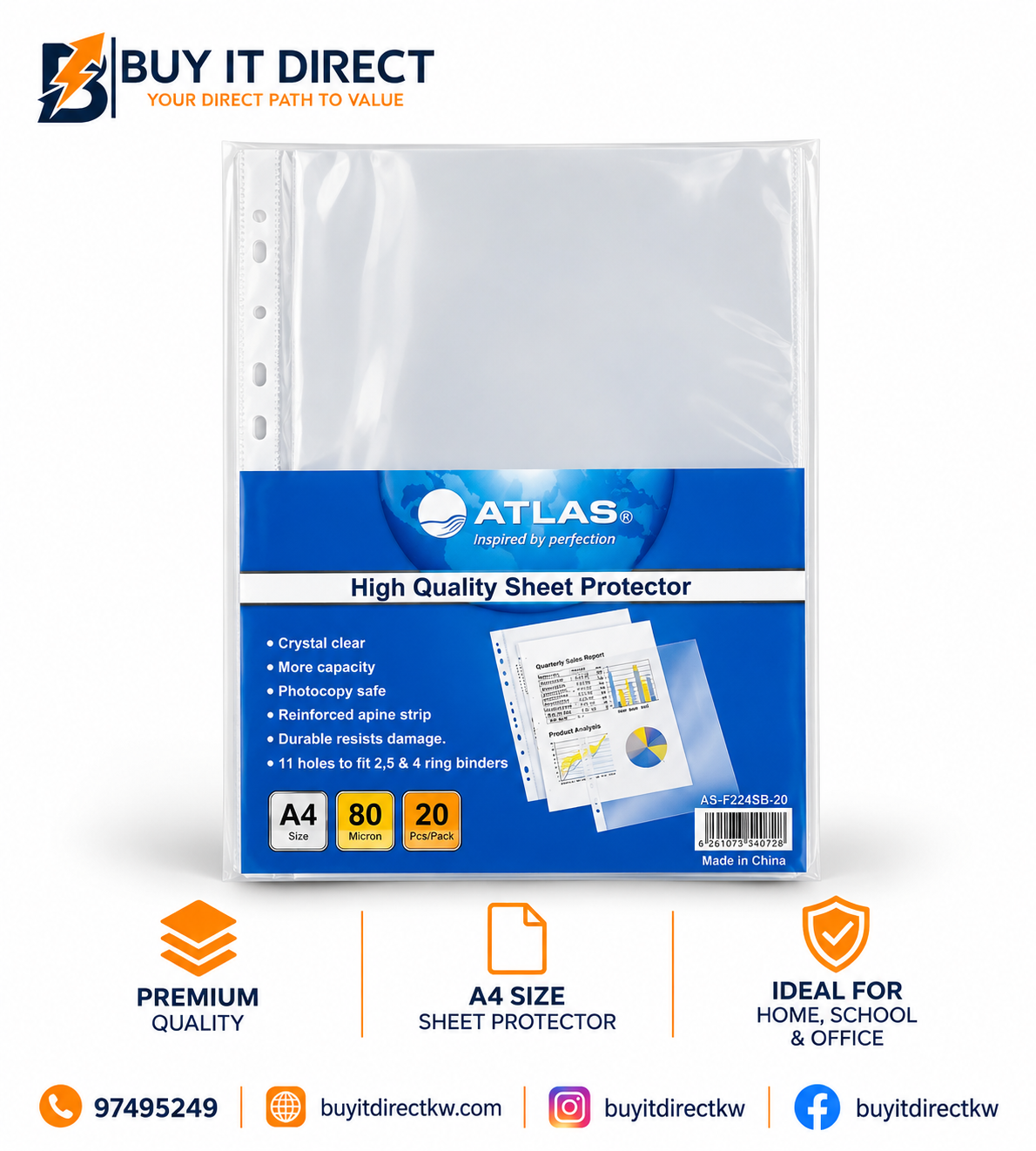 ATLAS Sheet Protector A4 80 Micron 20 Pieces