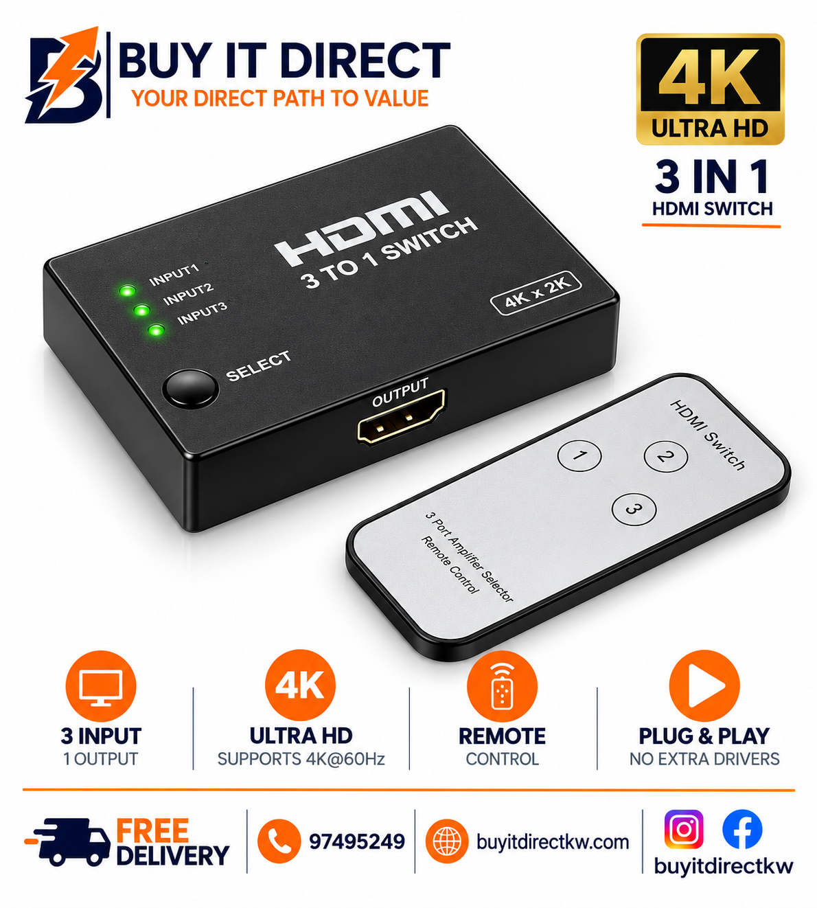 HDMI Switch 3 Port 1 Output Mini