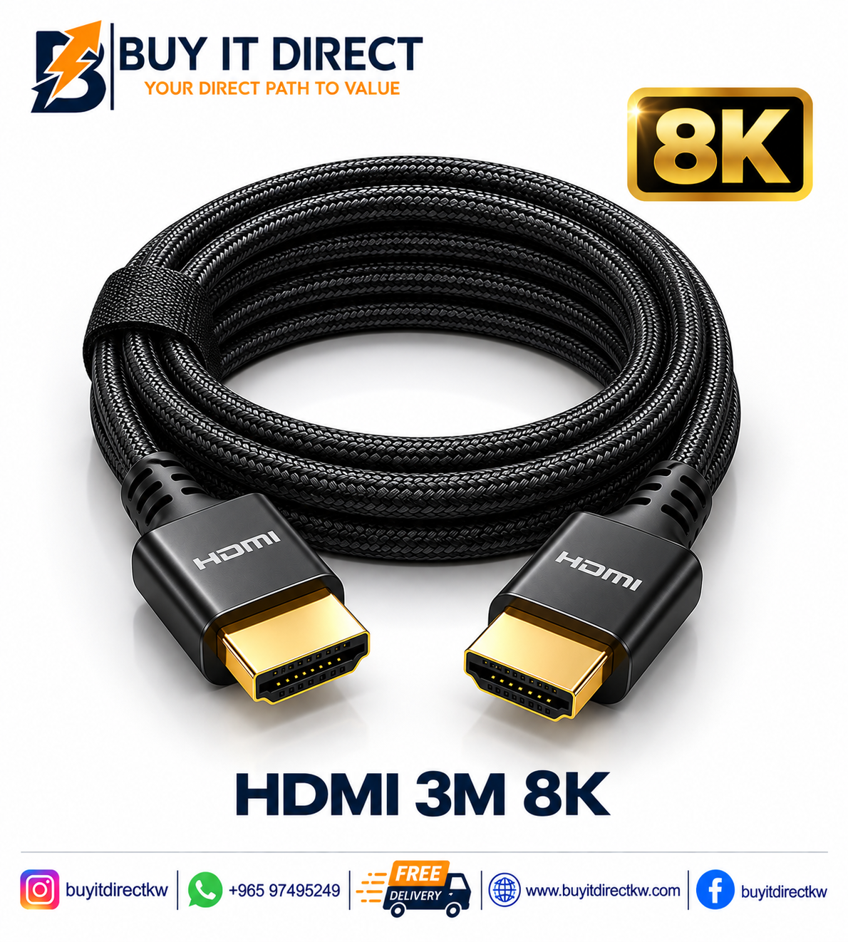 كابل HDMI بصري 8K بطول 3 متر