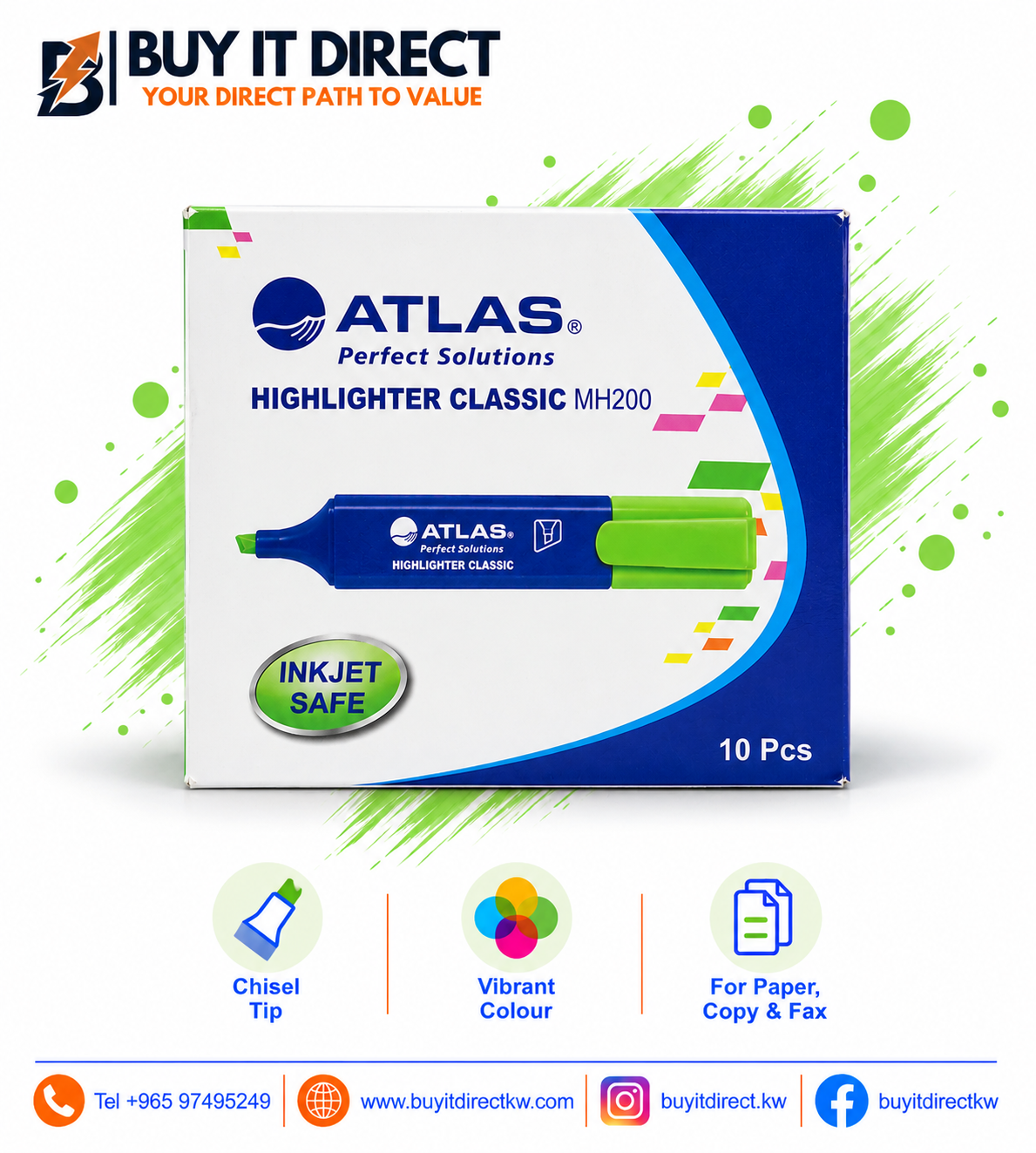 Classic MH200 Green Highlighters Pack of 10