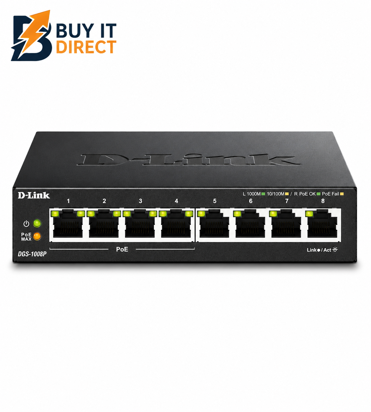 D-Link 8-Port Gigabit 4 Poe Unmanaged Desktop مبدل Dgs-1008P