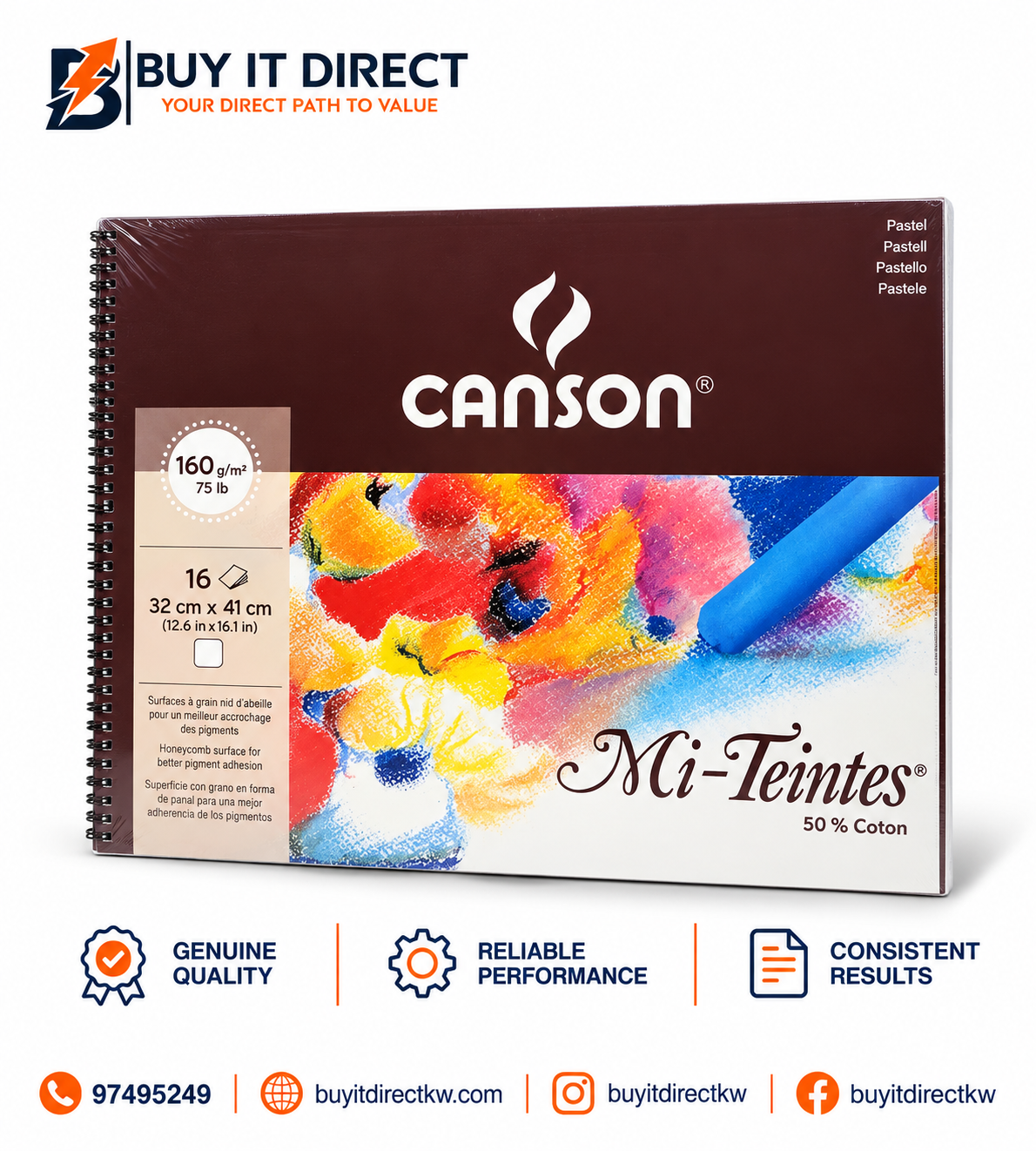 Canson Mi-Teintes Pastel Paper 160 gsm 16 Sheets 32 x 41 cm