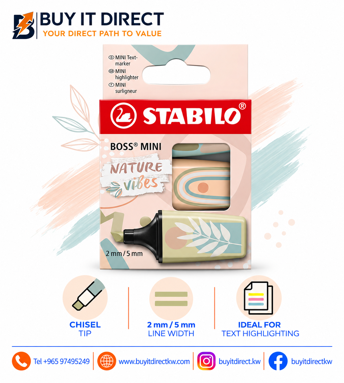 STABILO BOSS MINI Highlighter Set 2mm/5mm – 3 Pieces