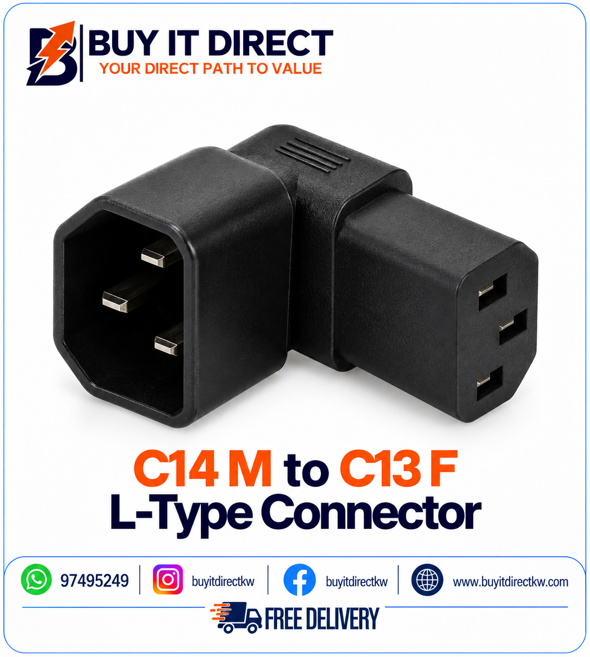 موصل طاقة Desktop C14 ذكر إلى C13 أنثى بزاوية L