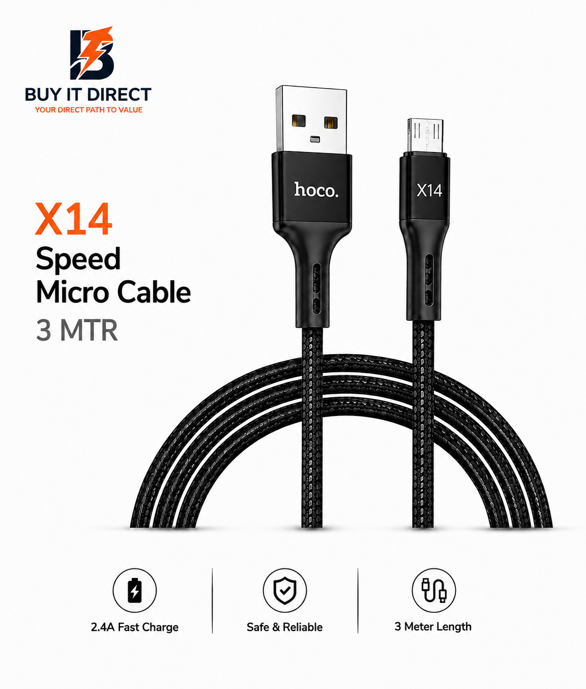 كابل Hoco X14 Speed Micro USB بطول 3 متر
