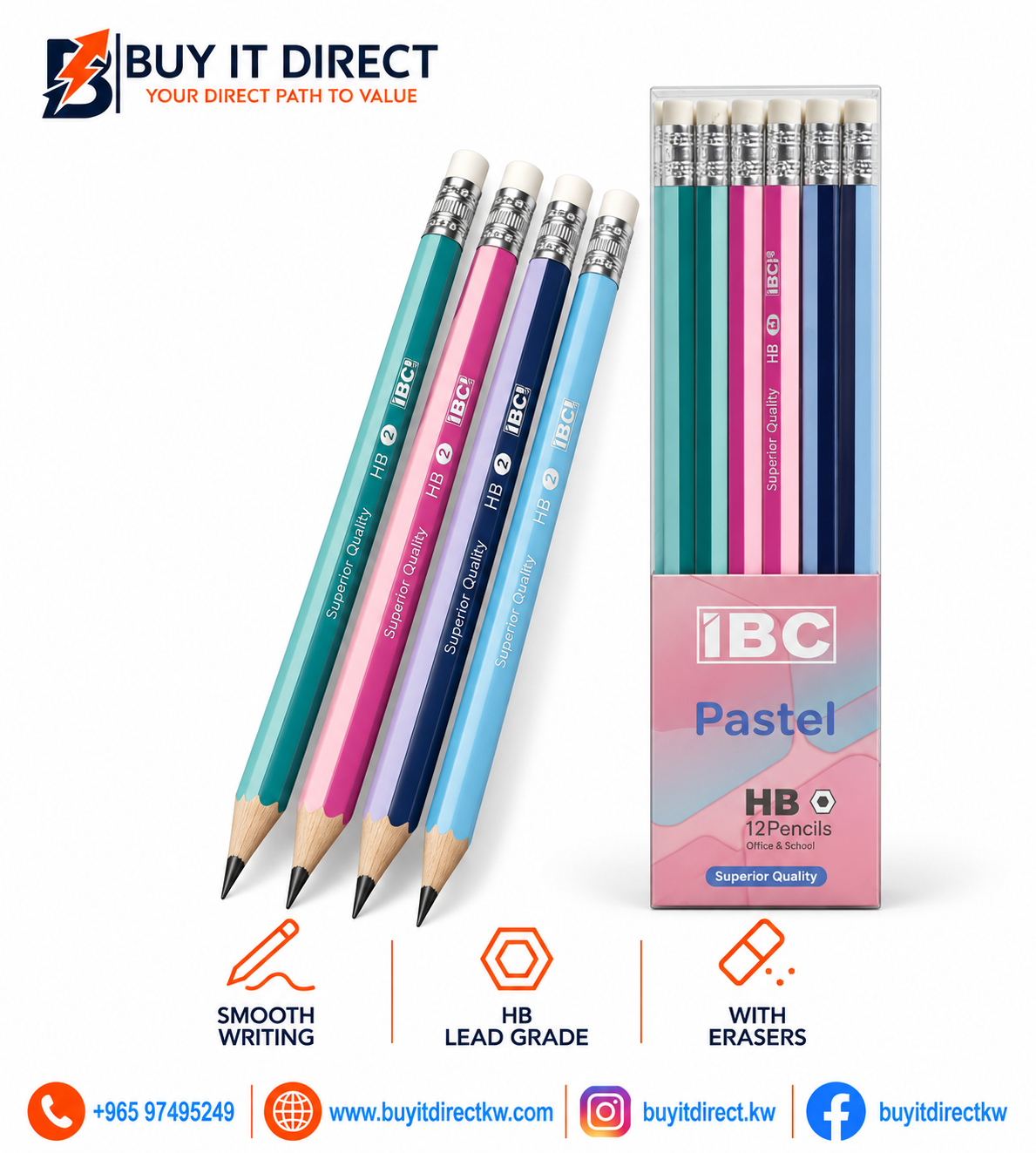 Pastel HB Graphite Pencils – 12 Pcs (Teal, Pink, Navy & Lavender)