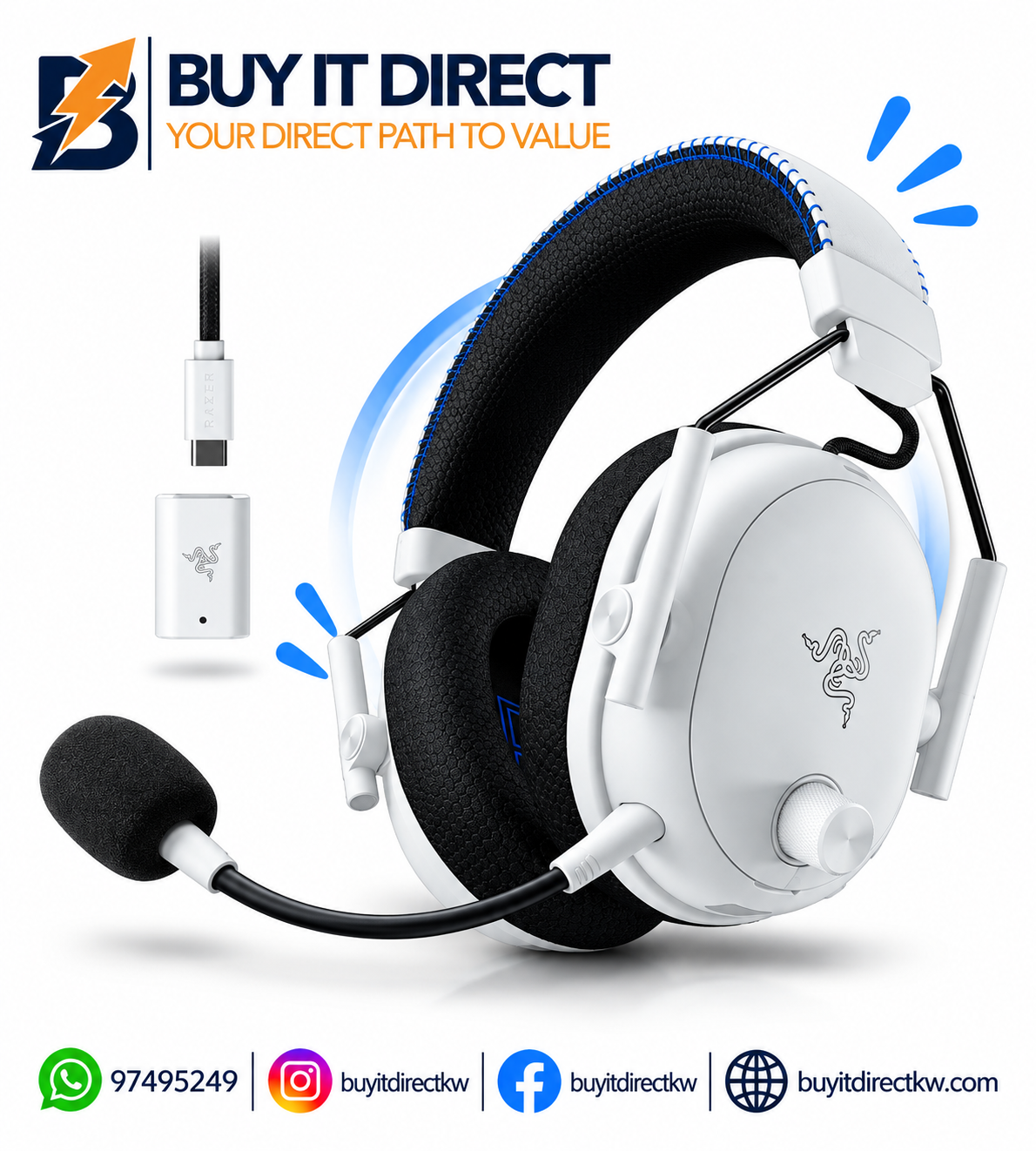 Razer BlackShark V3 Pro for PlayStation – White Wireless ANC Esports Gaming Headset