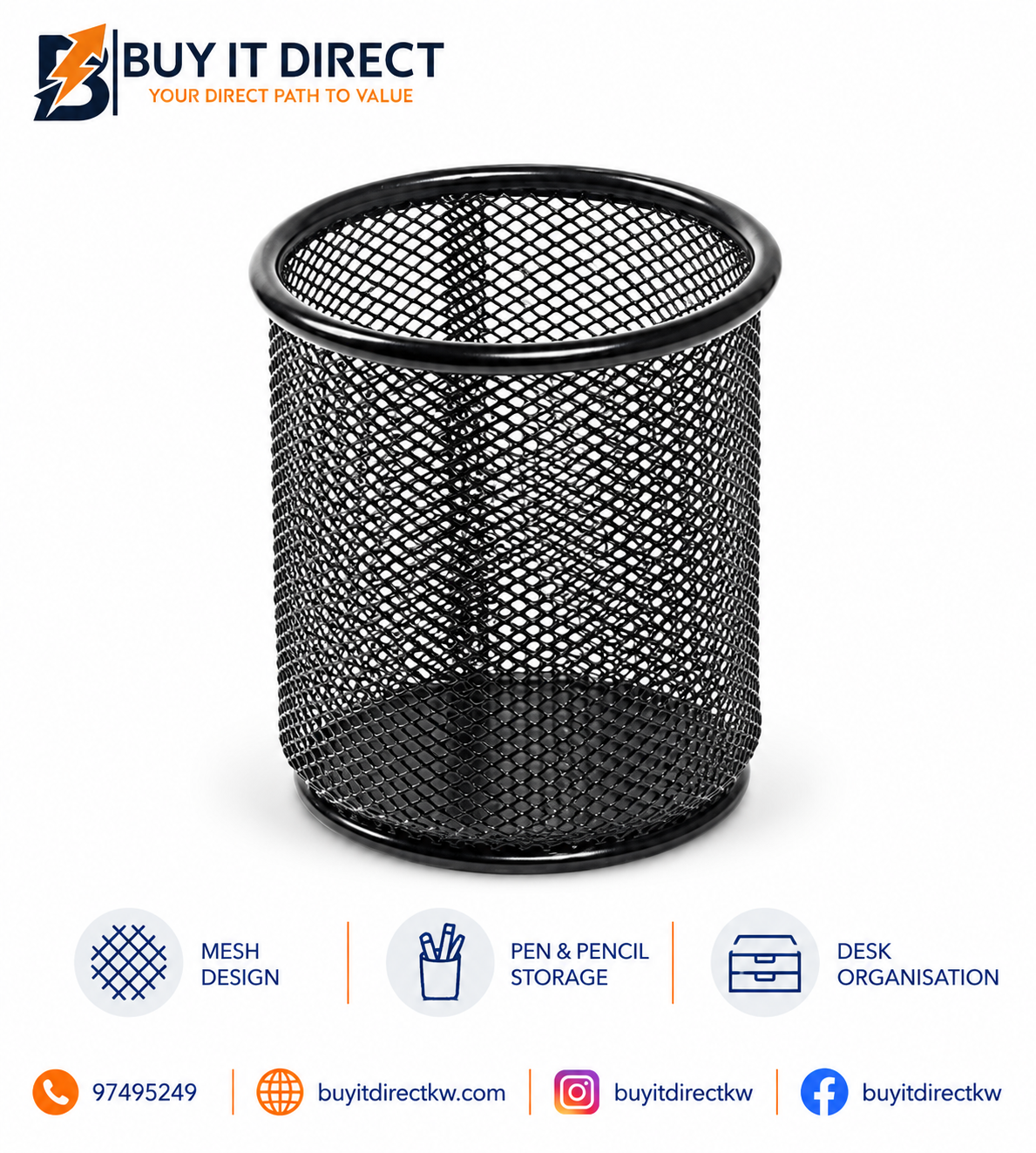 Mesh Pen & Pencil Cup Holder - Black