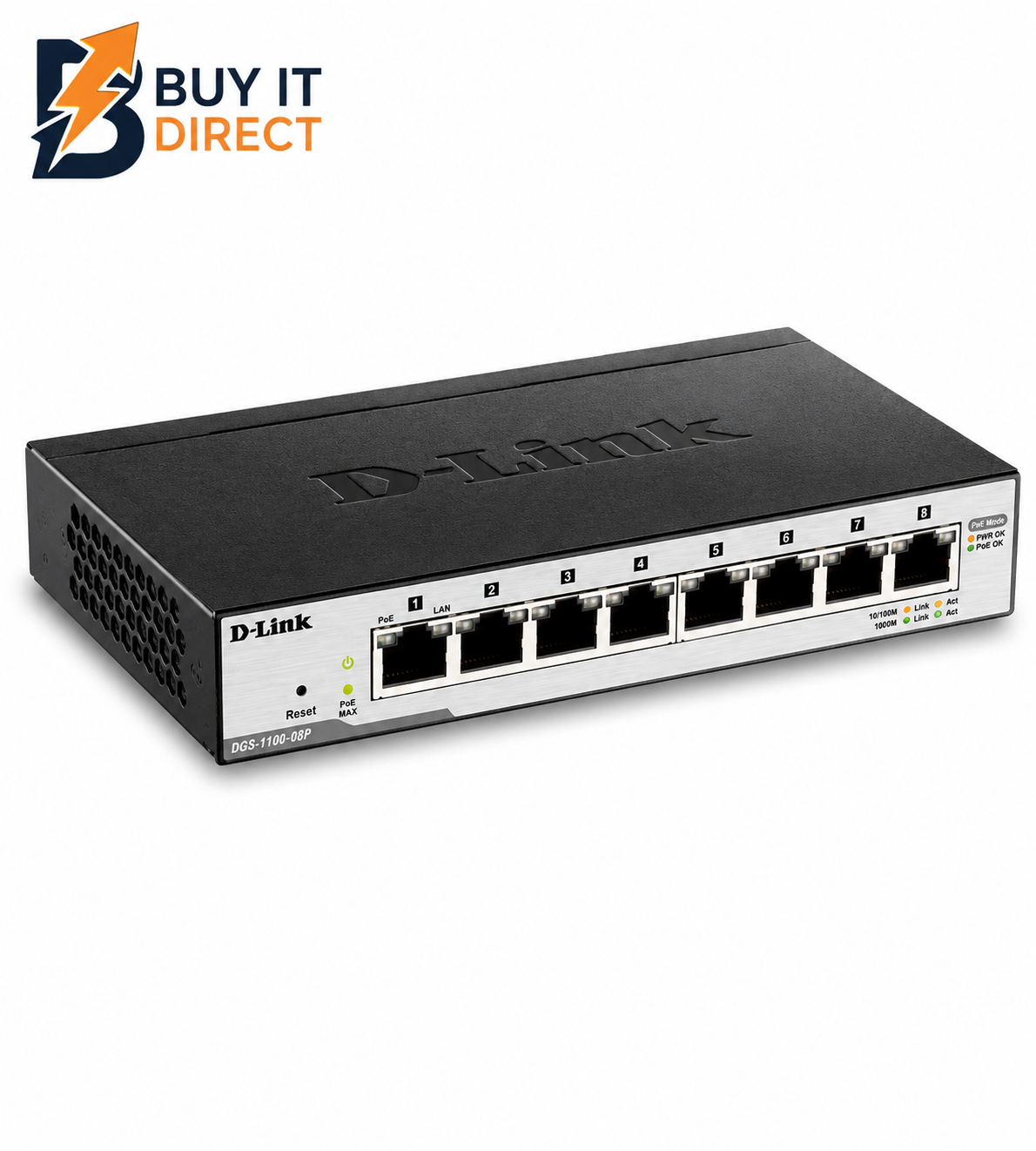 مبدل D-Link المكتبي الذكي المُدار بتقنية PoE بـ8 منافذ Gigabit - DGS-1100-08P