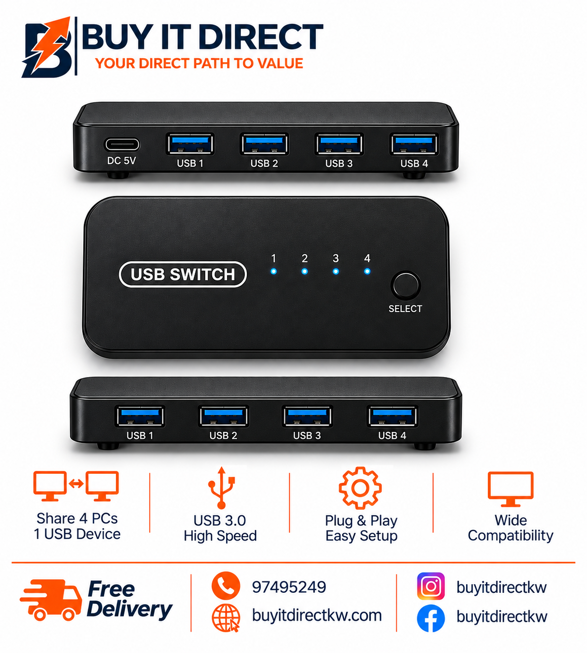 USB 3.0 2 Input 4 Output Switch