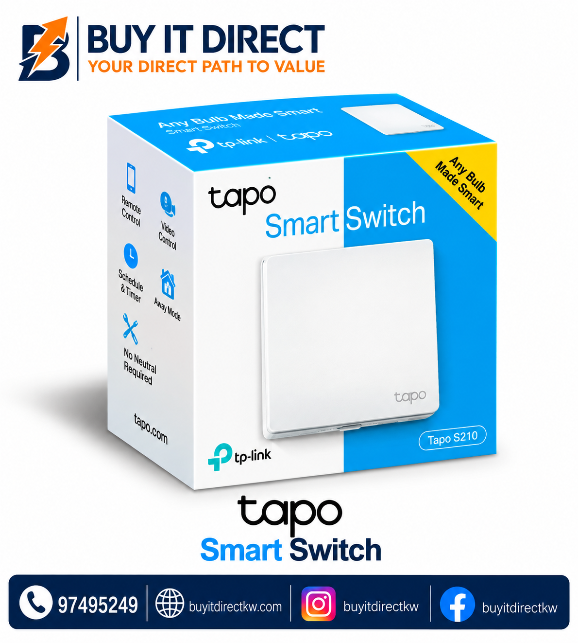 TP-Link Tapo S210 Smart Light Switch, 1-Gang 1-Way