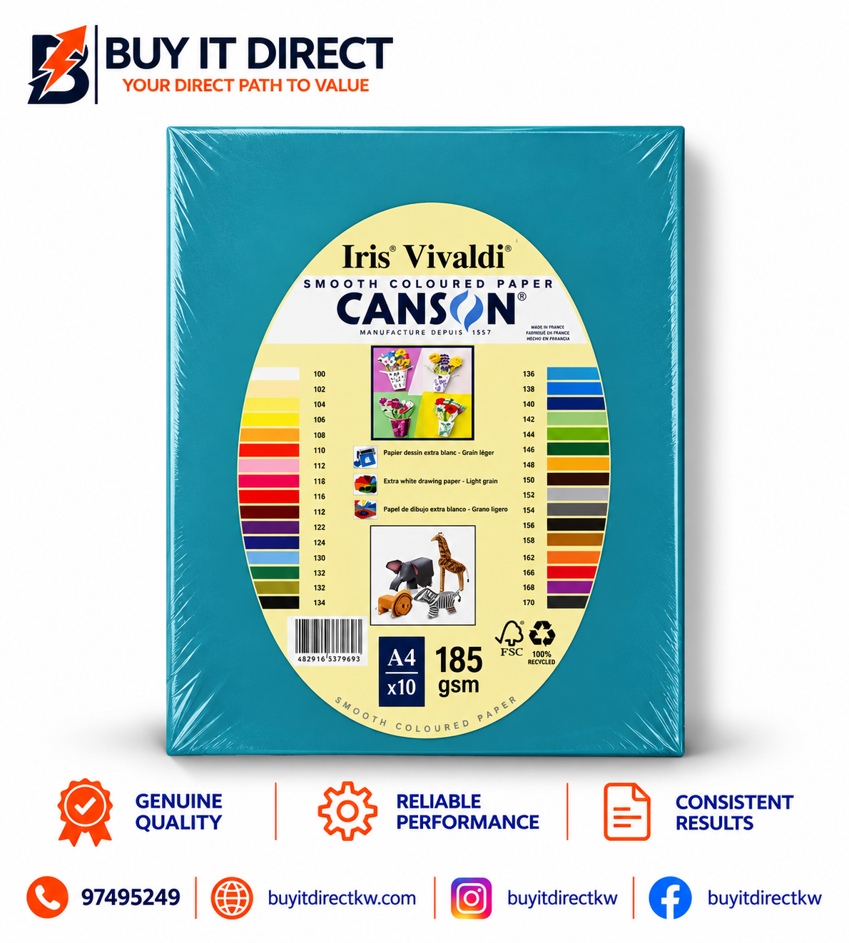 Iris Vivaldi Canson Paper A4 185 GSM 10 Sheets Aqua Blue