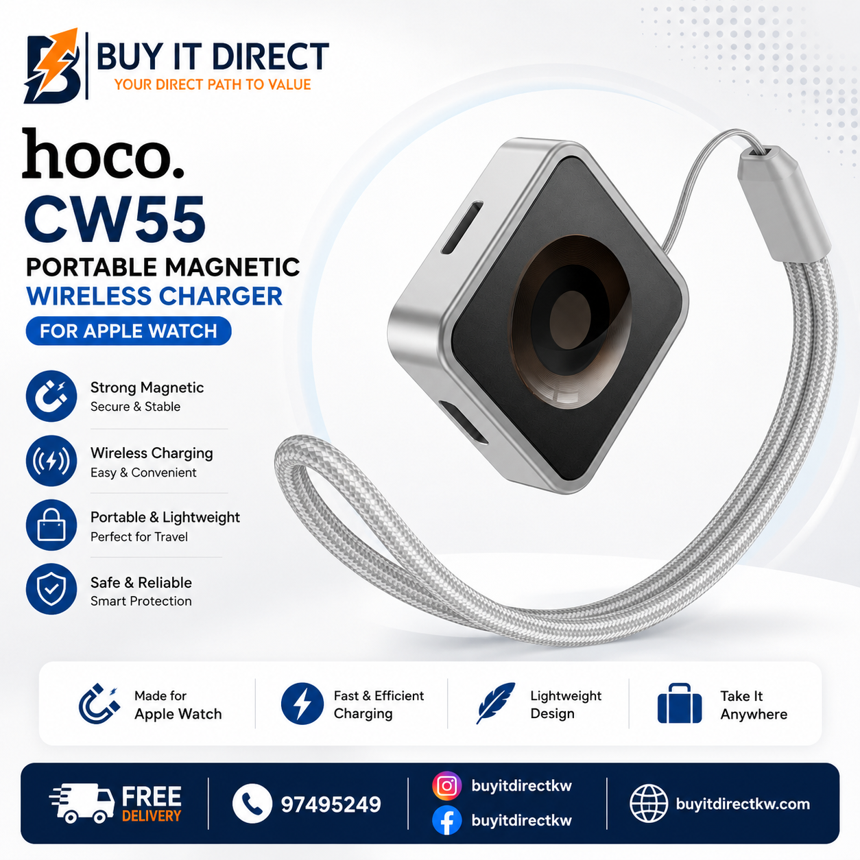 شاحن Hoco CW55 لاسلكي مغناطيسي محمول لساعة Apple Watch