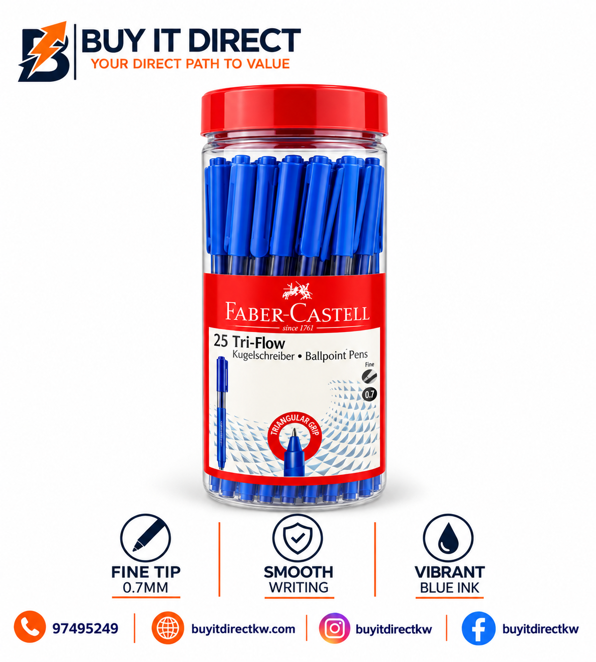 Faber Castell Tri Flow Ballpoint Pens Jar of 25