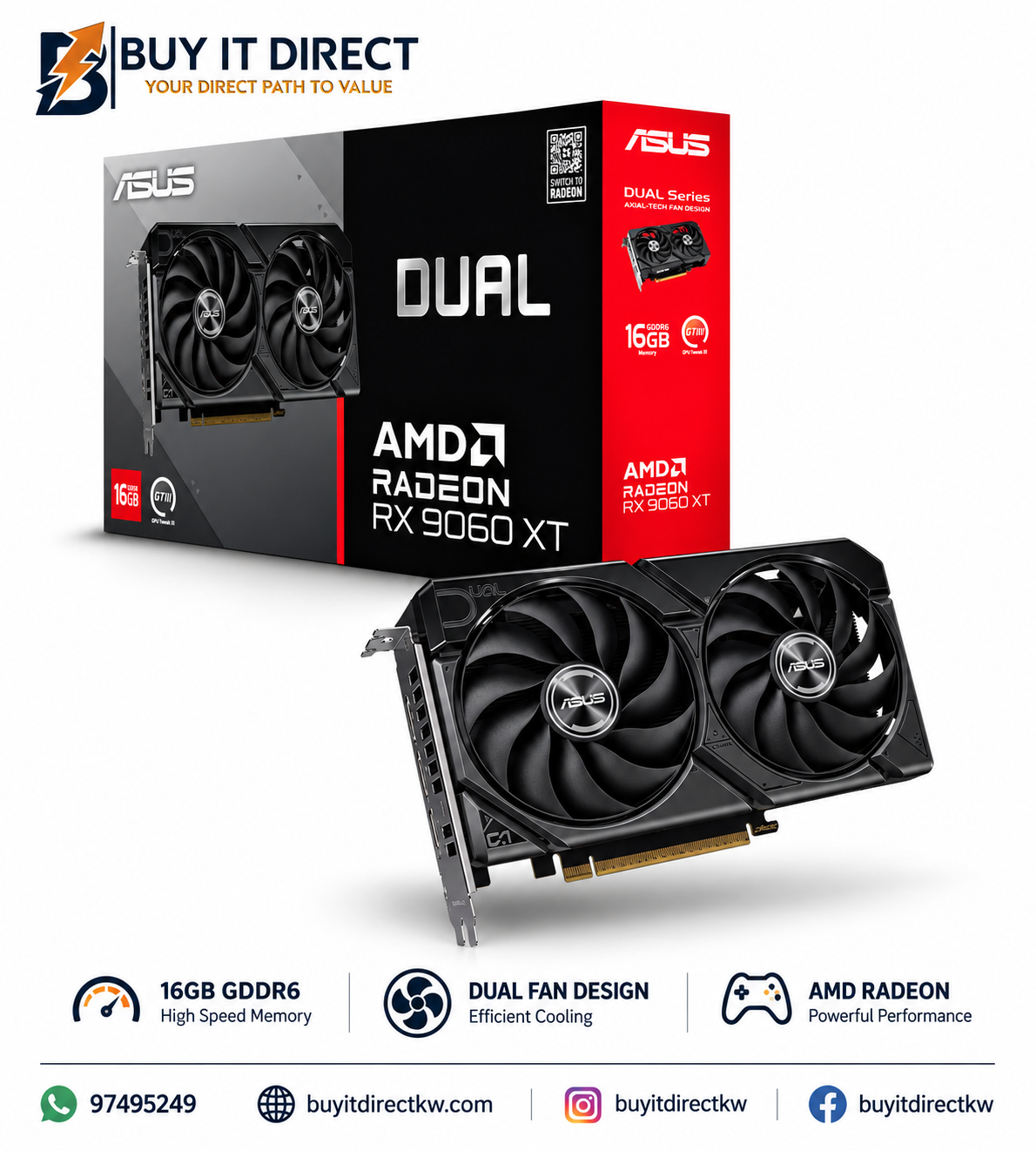ASUS Dual Radeon RX 9060 XT 16GB GDDR6 Graphics Card