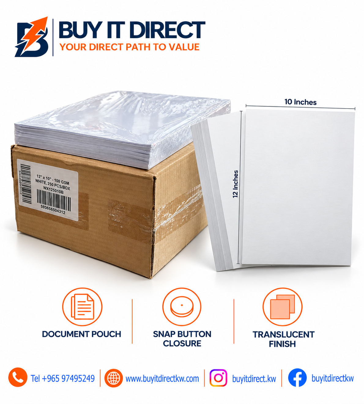 White Envelopes 12 x 10 Inches - 250 Pieces