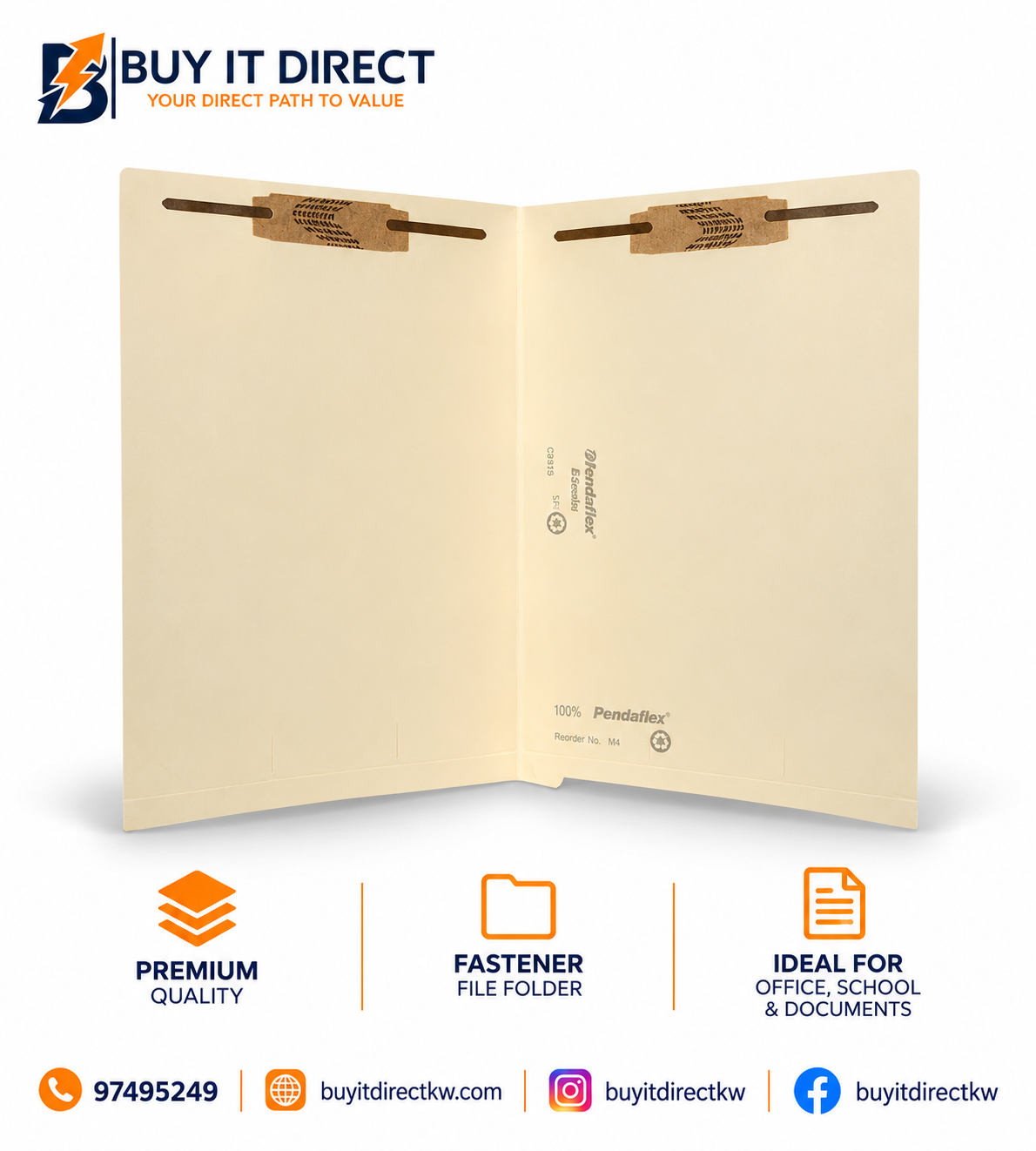 Pendaflex End Tab File Folders with Fasteners 50 Pieces