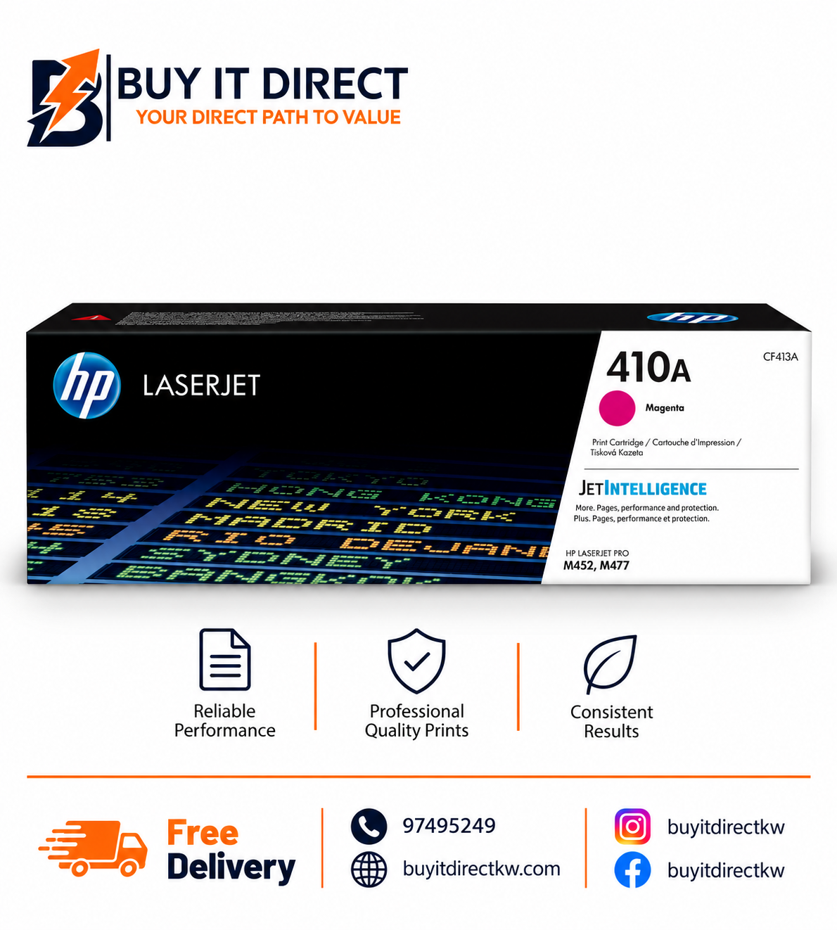خرطوشة حبر HP 410A أرجوانية أصلية لطابعات LaserJet 2300 صفحة CF413A