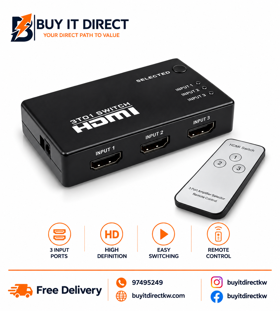 HDMI Switch 3 Port 1 Output Metal Big