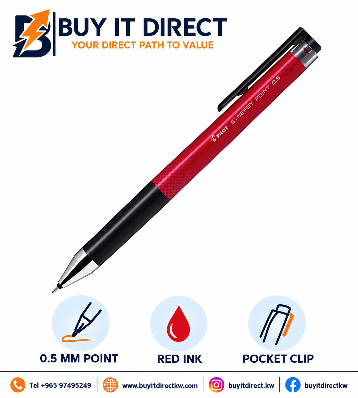 Pilot Synergy Point 0.5 mm Red Rollerball Pen