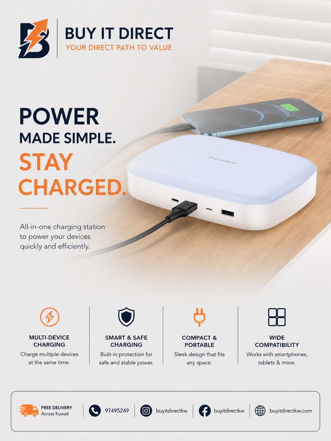 باور بانك DBT07 محمول مع إضاءة بسعة 10000mAh