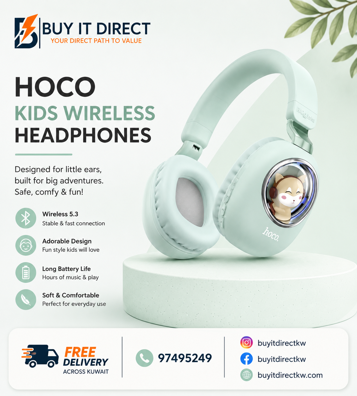 Hoco ESD11 Wireless Headset with RGB Lights Mint Green