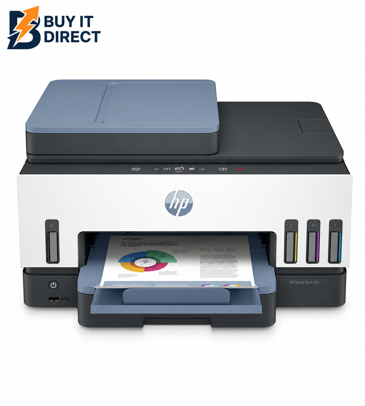 HP Smart Tank 795 AIO - 15ppm / 4800dpi / A4 / USB / LAN / Wi-Fi / FAX / Bluetooth / Color Inkjet - طابعة