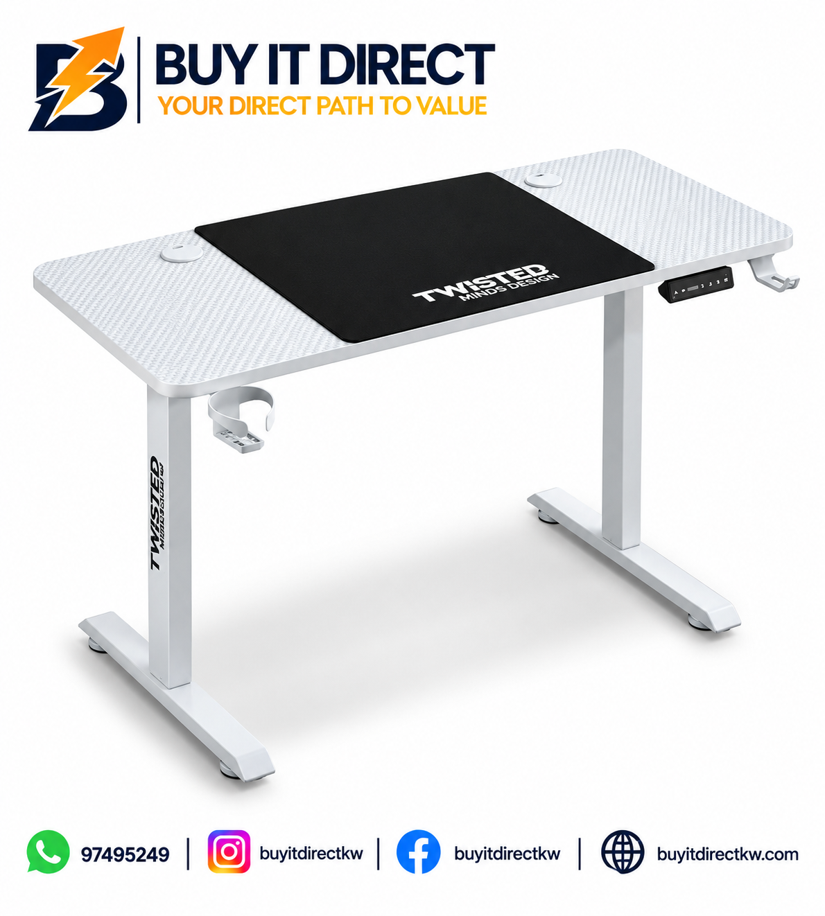 Twisted Minds Paradox 120cm Electric Height Adjustable Gaming Desk White