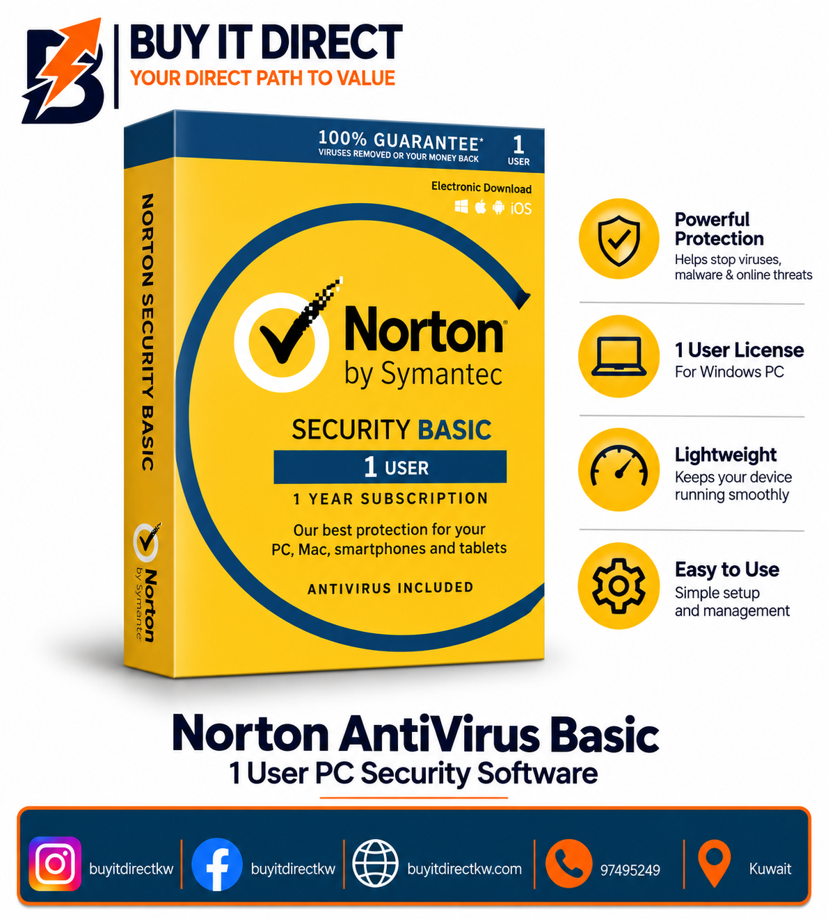 Norton AntiVirus Basic 1 User PC Security Software