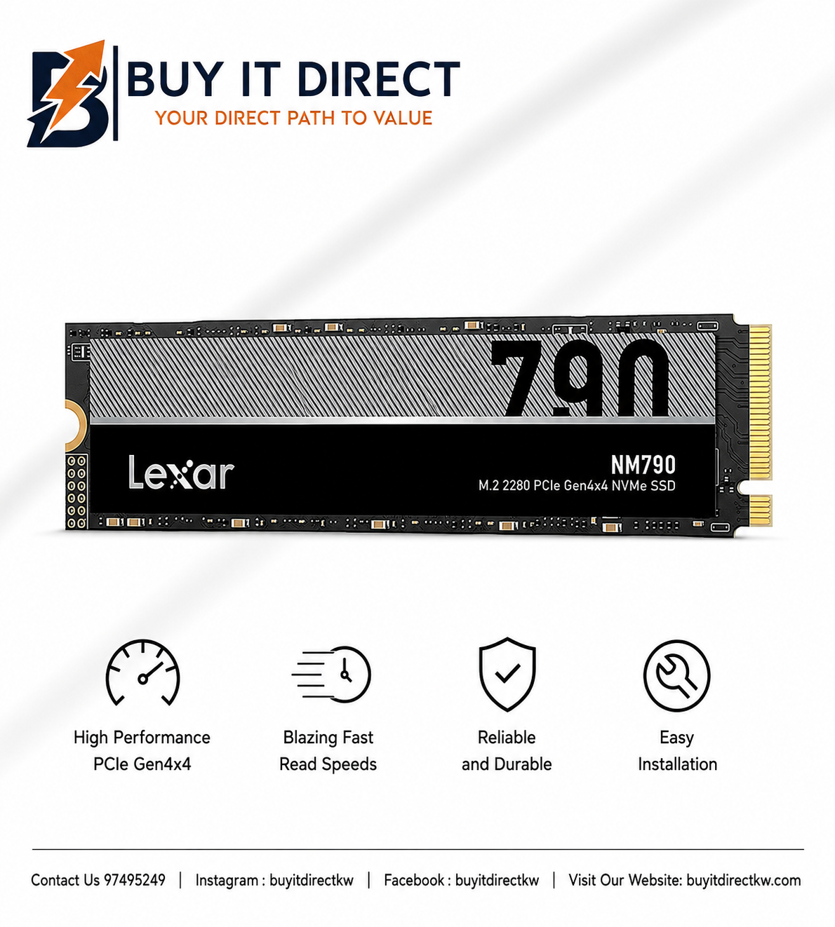 قرص Lexar NM790 SSD سعة 1TB M2 NVMe PCIe Gen4 x4 بسرعة 7400MB/s