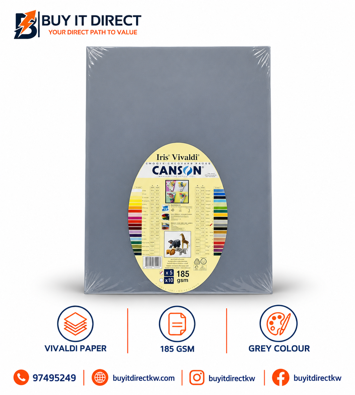 Canson Iris Vivaldi Paper 185 GSM Grey 5 Sheets