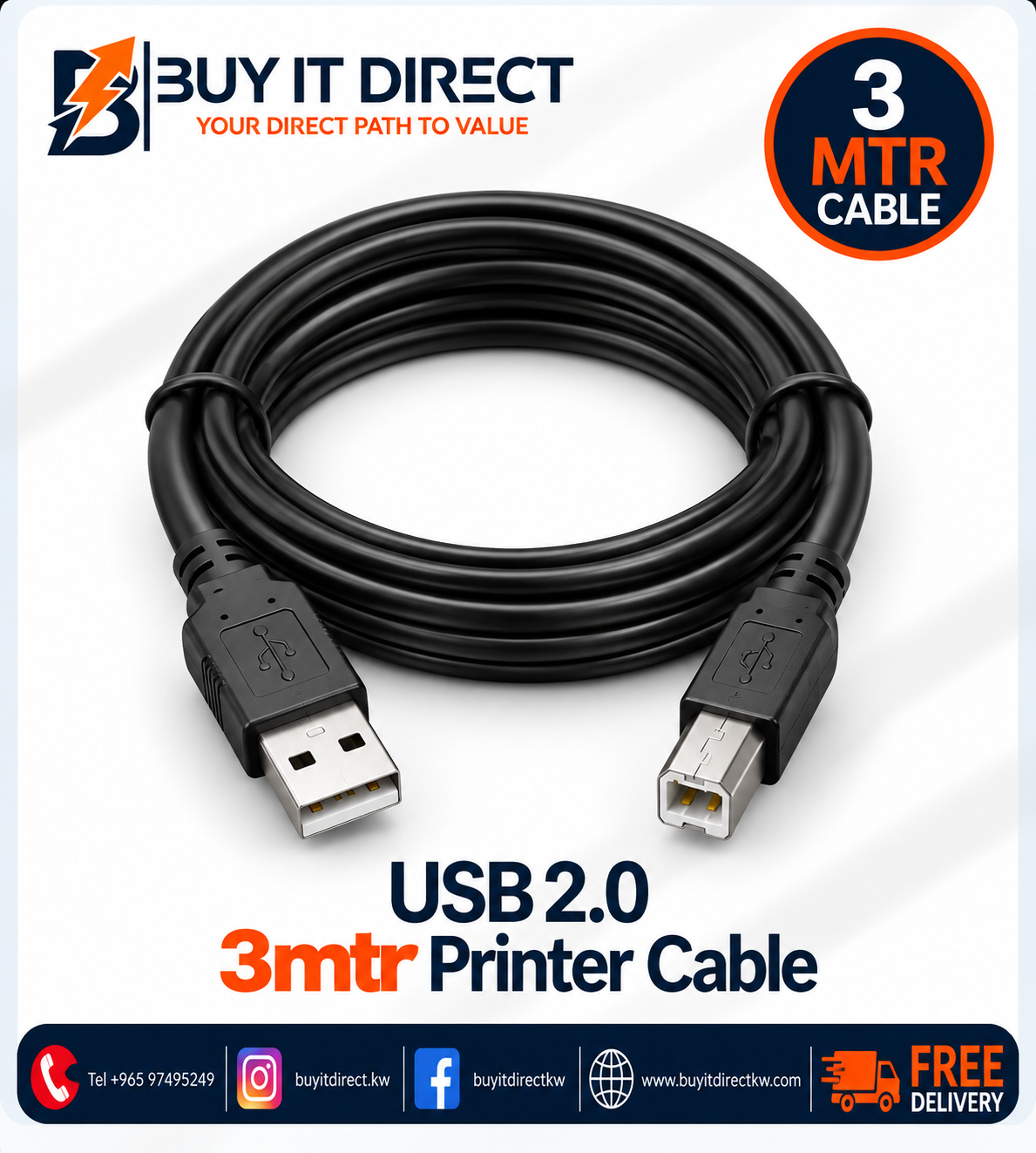 USB 2.0 3mtr Printer Cable