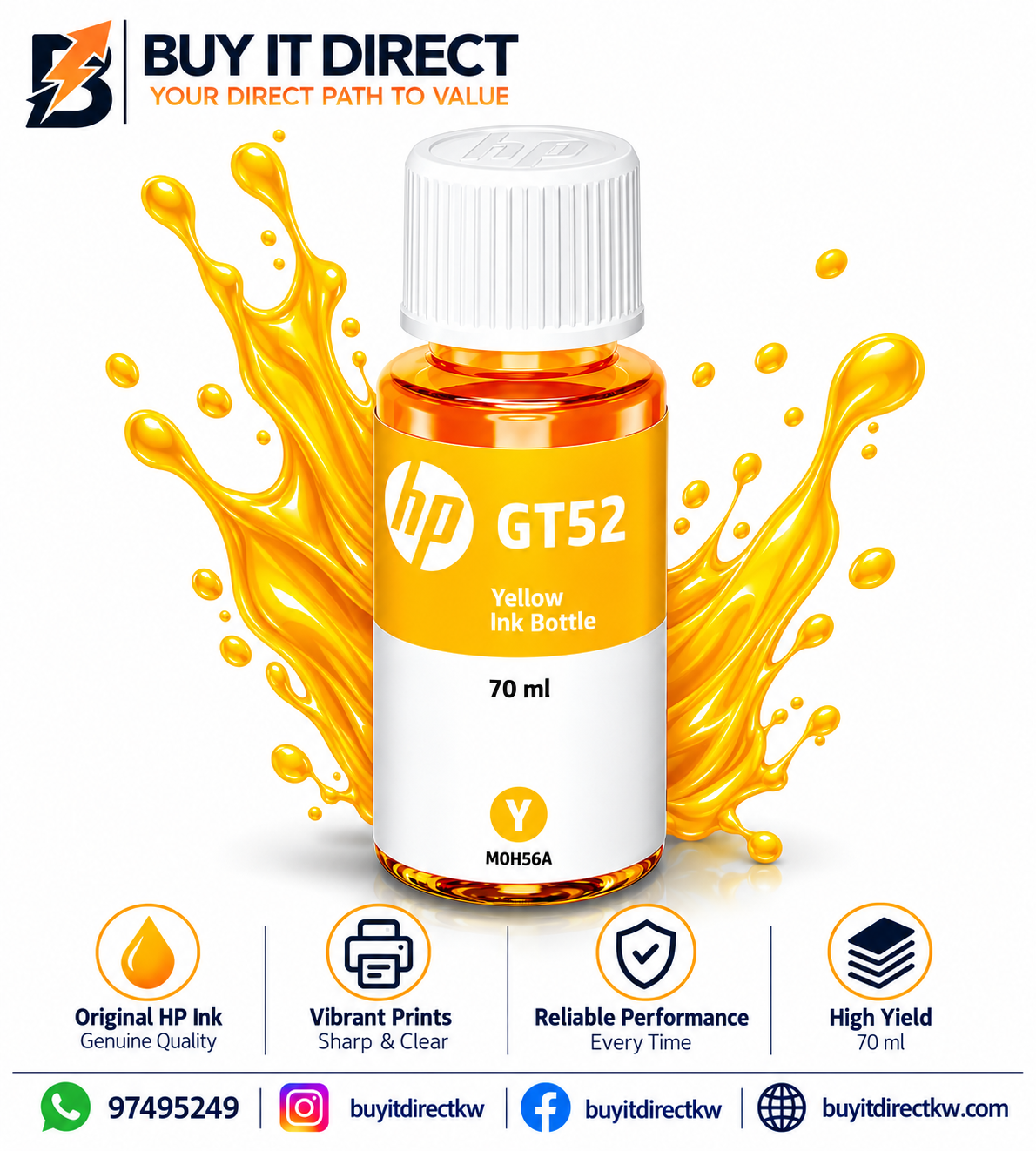 HP GT52 Yellow Original Ink Bottle