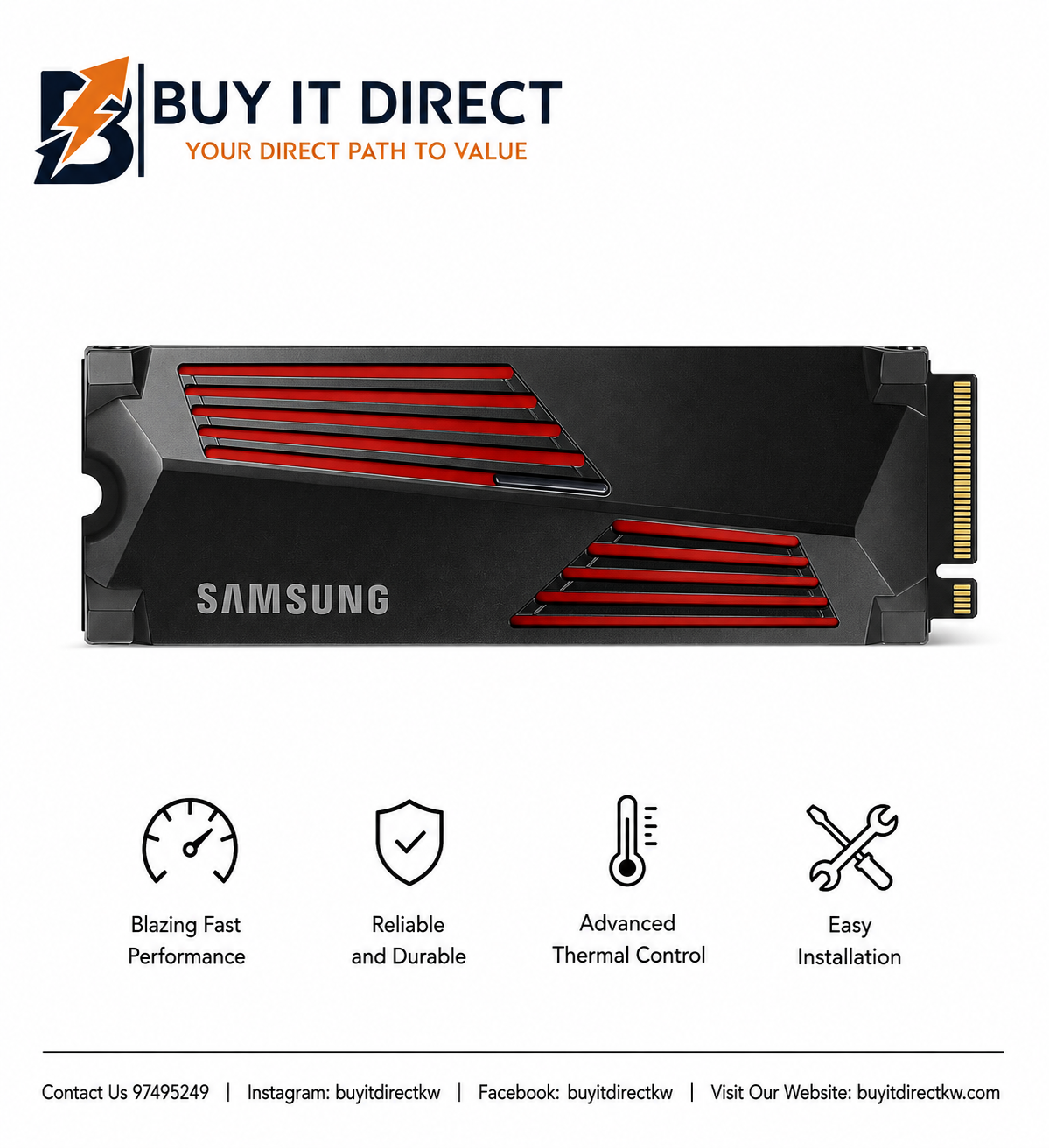 Samsung 990 PRO 2TB NVMe M2 SSD with Heatsink PCIe Gen4 7450MB/s