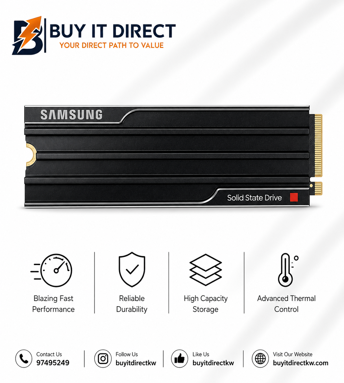 Samsung 9100 PRO 4TB M2 NVMe SSD with Heatsink PCIe Gen5 14800MB/s