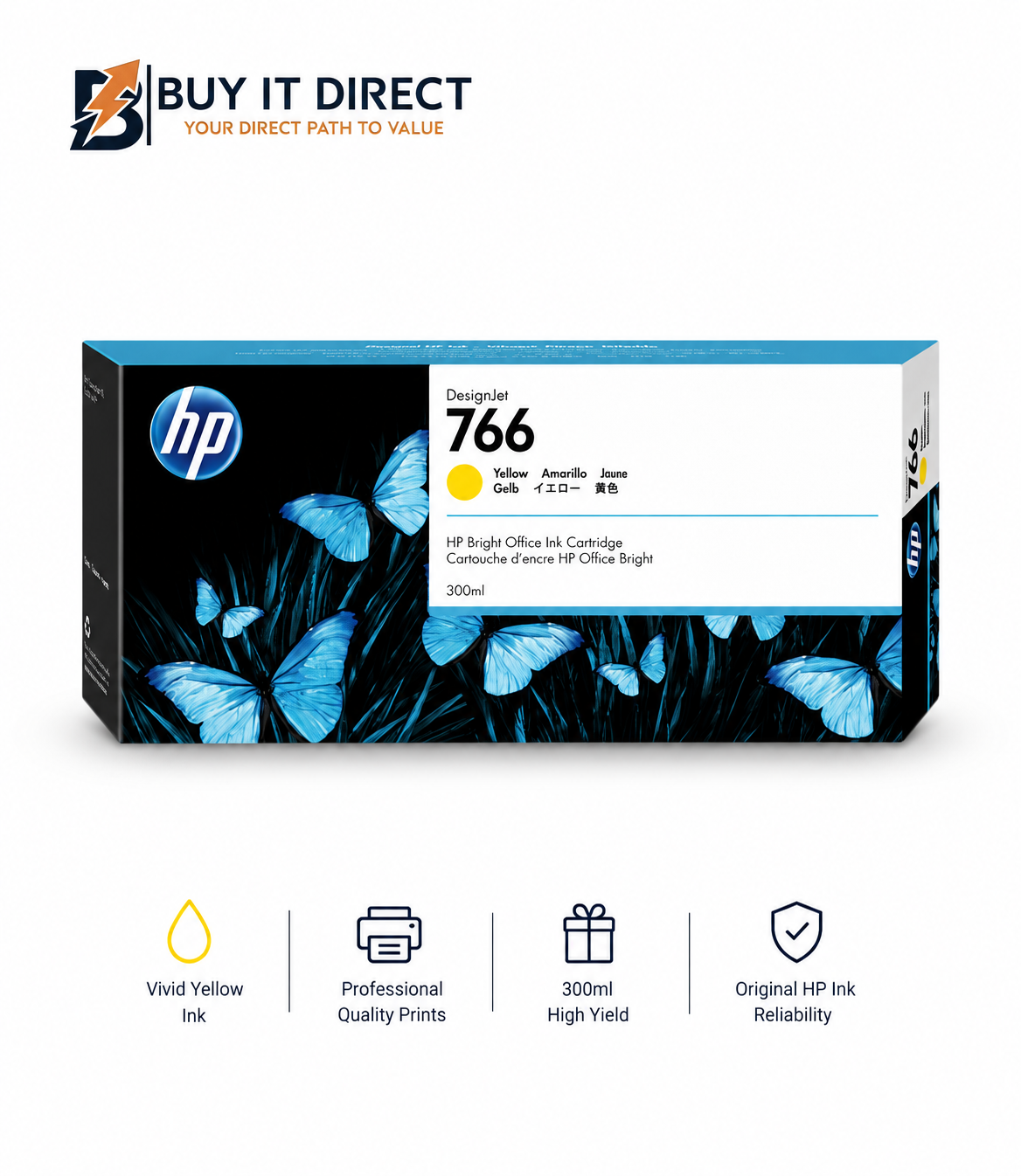 خرطوشة حبر HP 766 أصفر 300ml لطابعات DesignJet