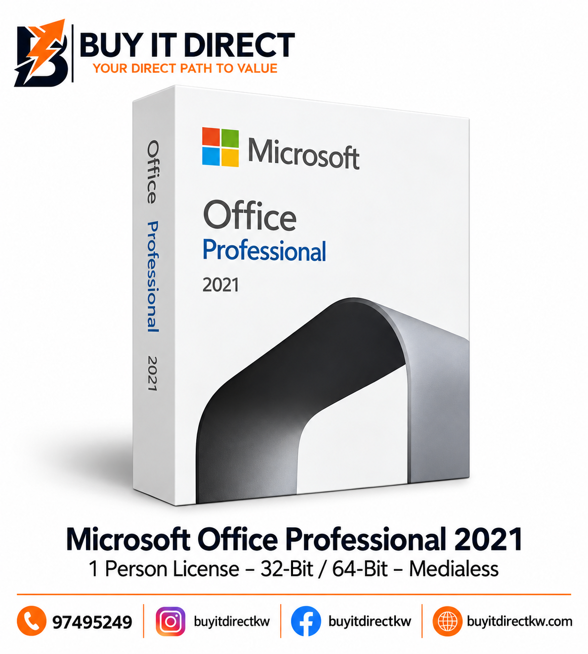 Microsoft Office Professional 2021 – 1 Person License – 32-Bit / 64-Bit – Medialess