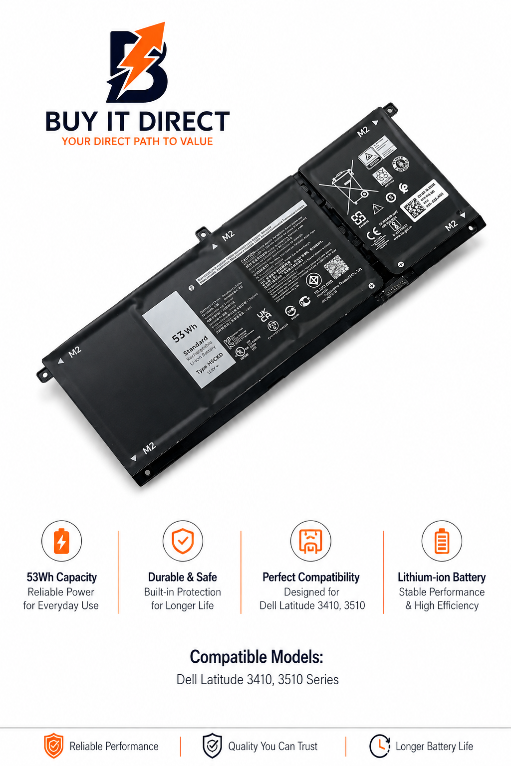 بطارية لابتوب ديل H5CKD متوافقة مع سلسلة Latitude 3410 و3510